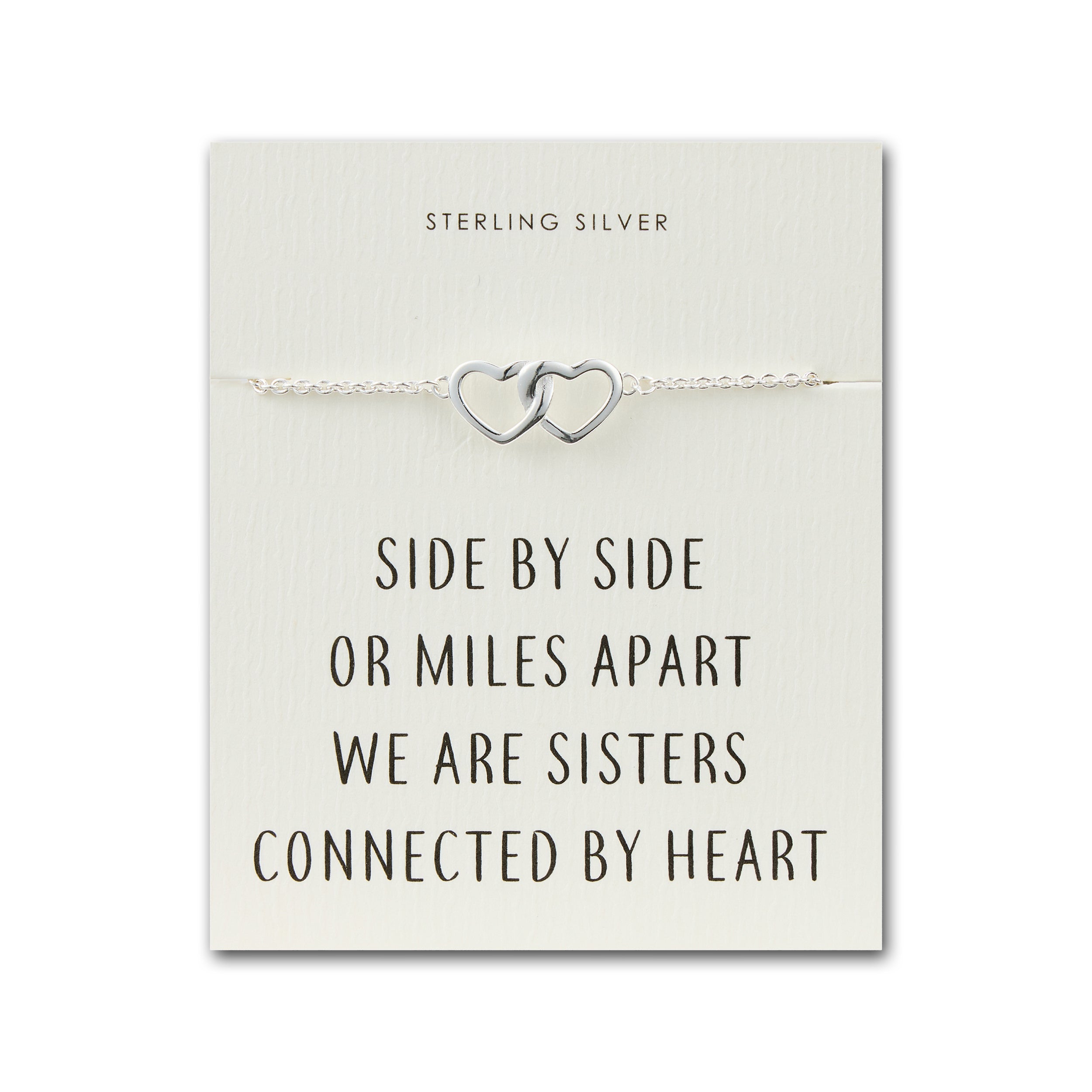 Sterling Silver Sister Heart Link Bracelet with Quote Card