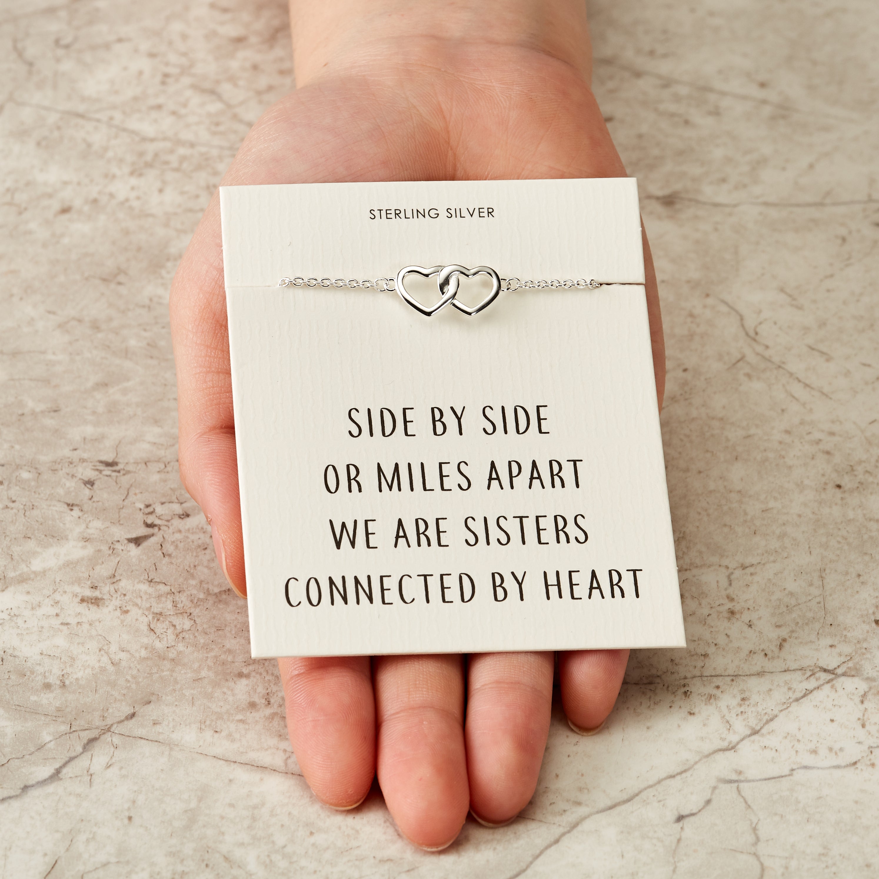 Sterling Silver Sister Heart Link Bracelet with Quote Card