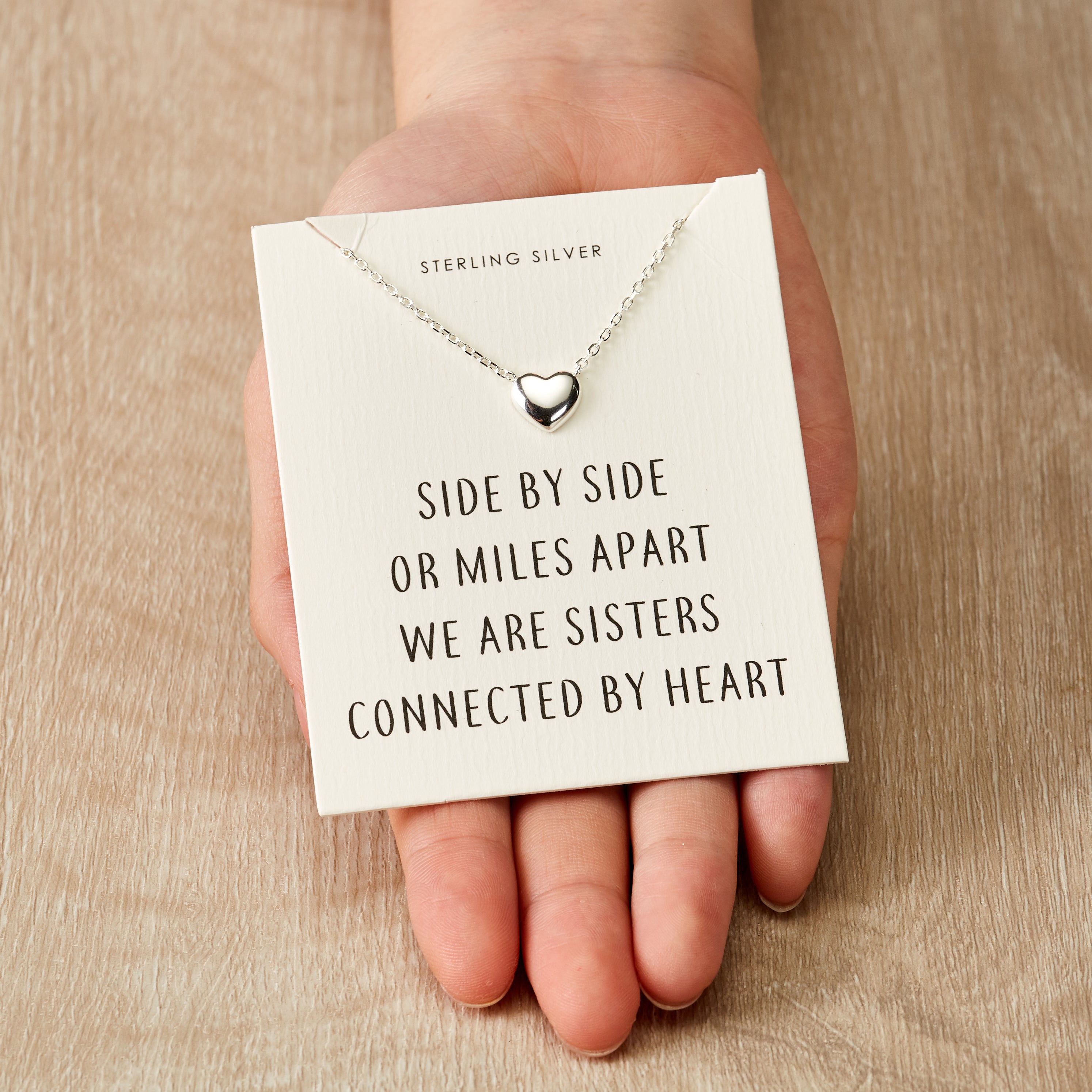 Sterling Silver Sister Heart Necklace with Quote Card