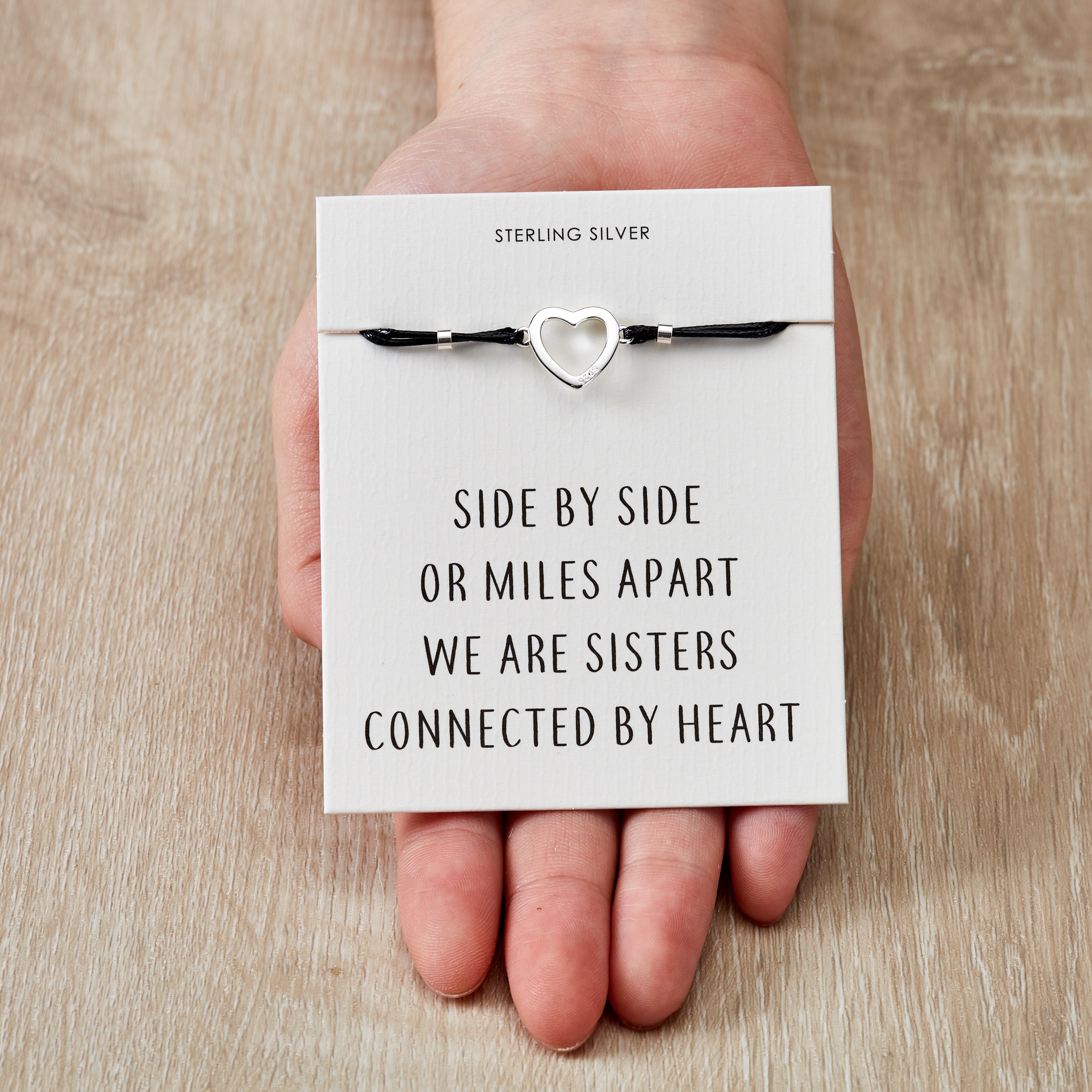 Sterling Silver Sister Heart Bracelet with Quote Card