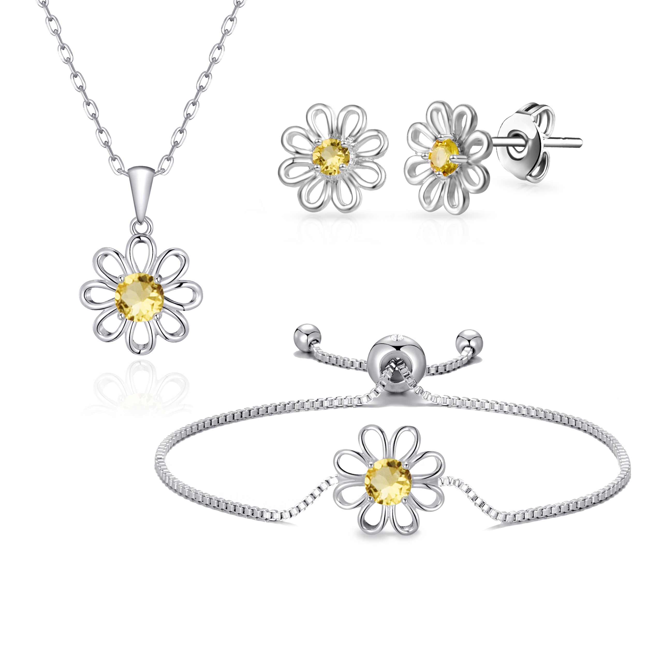 3pc Daisy Bracelet Set Created with Zircondia® Crystals by Philip Jones Jewellery