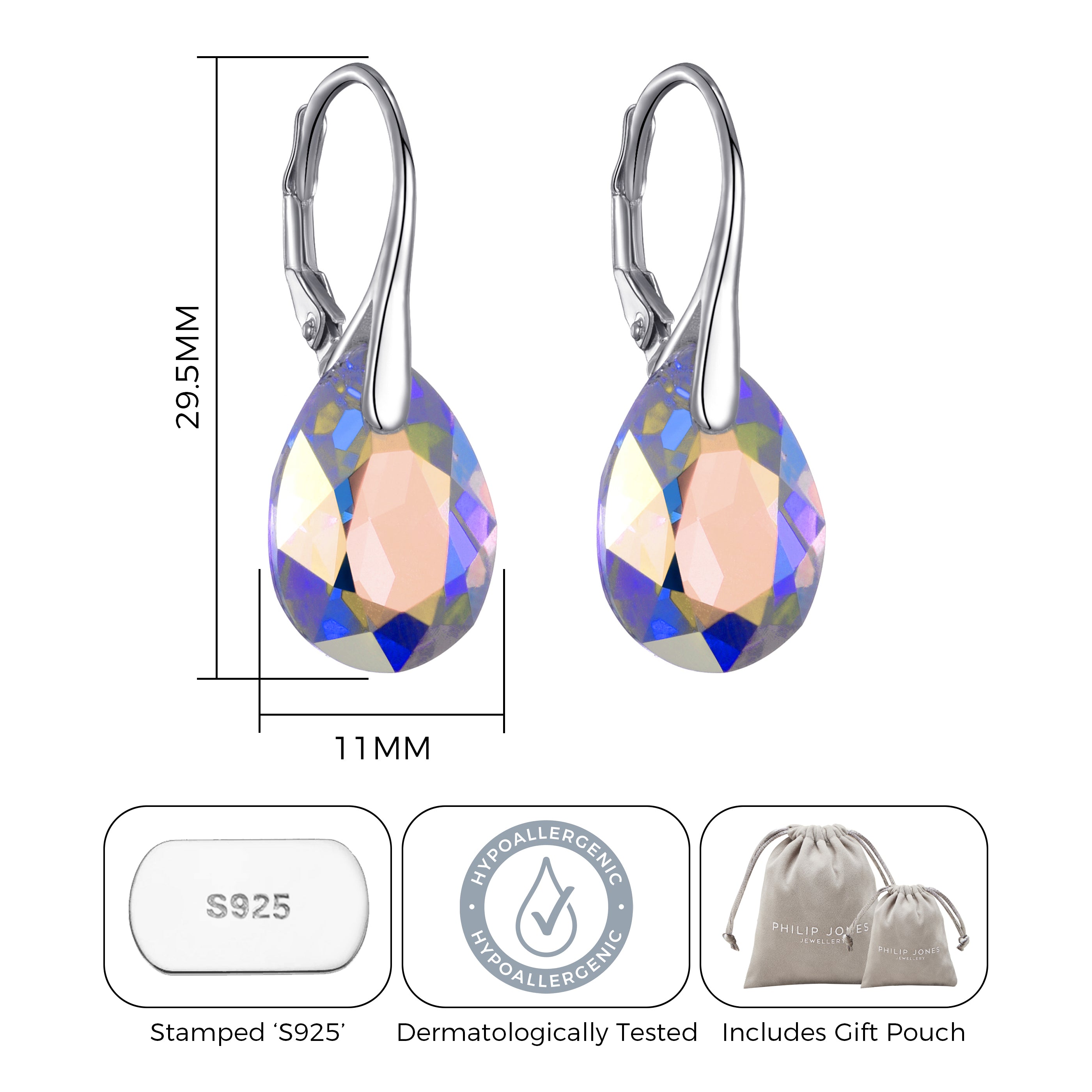 Sterling Silver Aurora Borealis Drop Earrings Created with Zircondia® Crystals