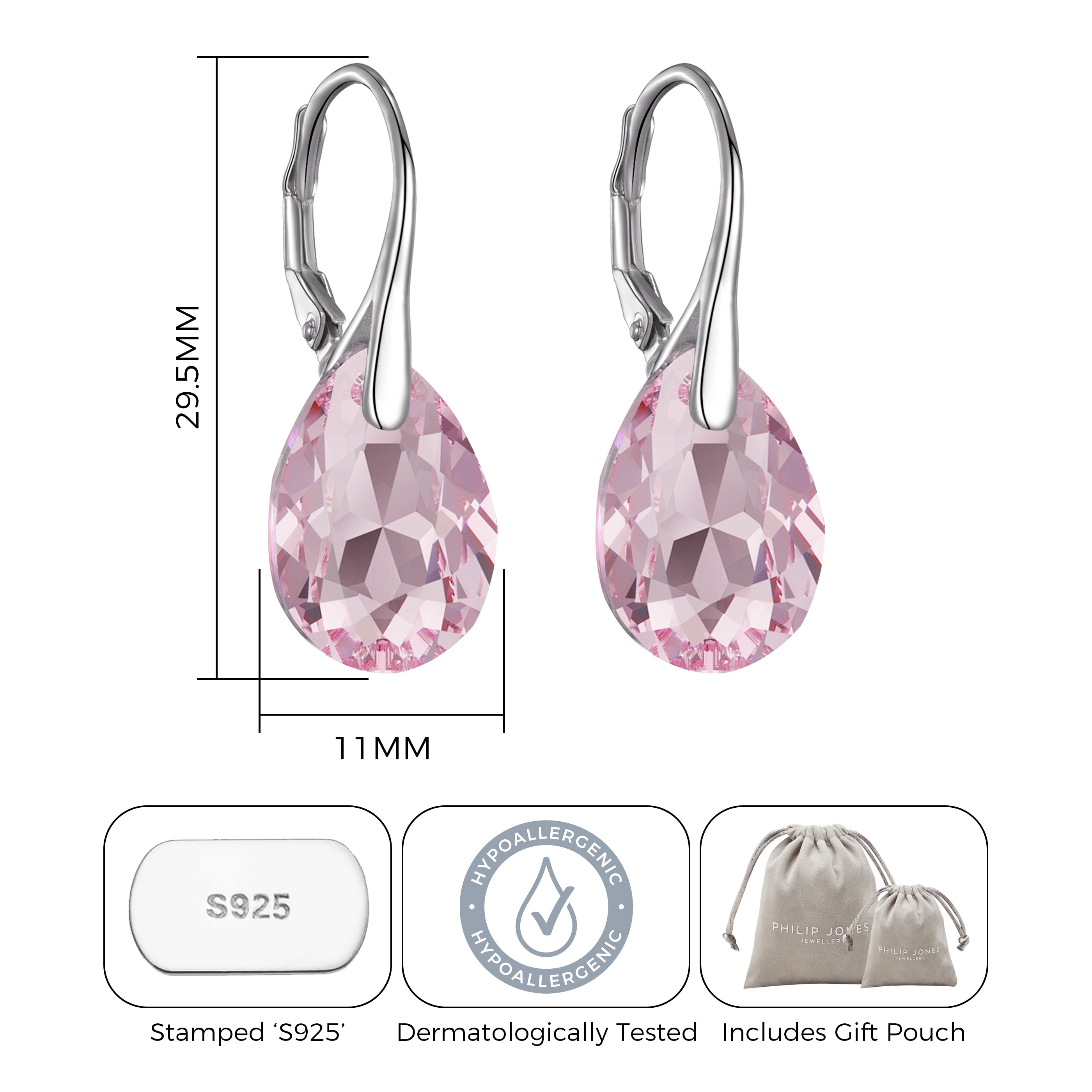 Sterling Silver Light Rose Drop Earrings Created with Zircondia® Crystals