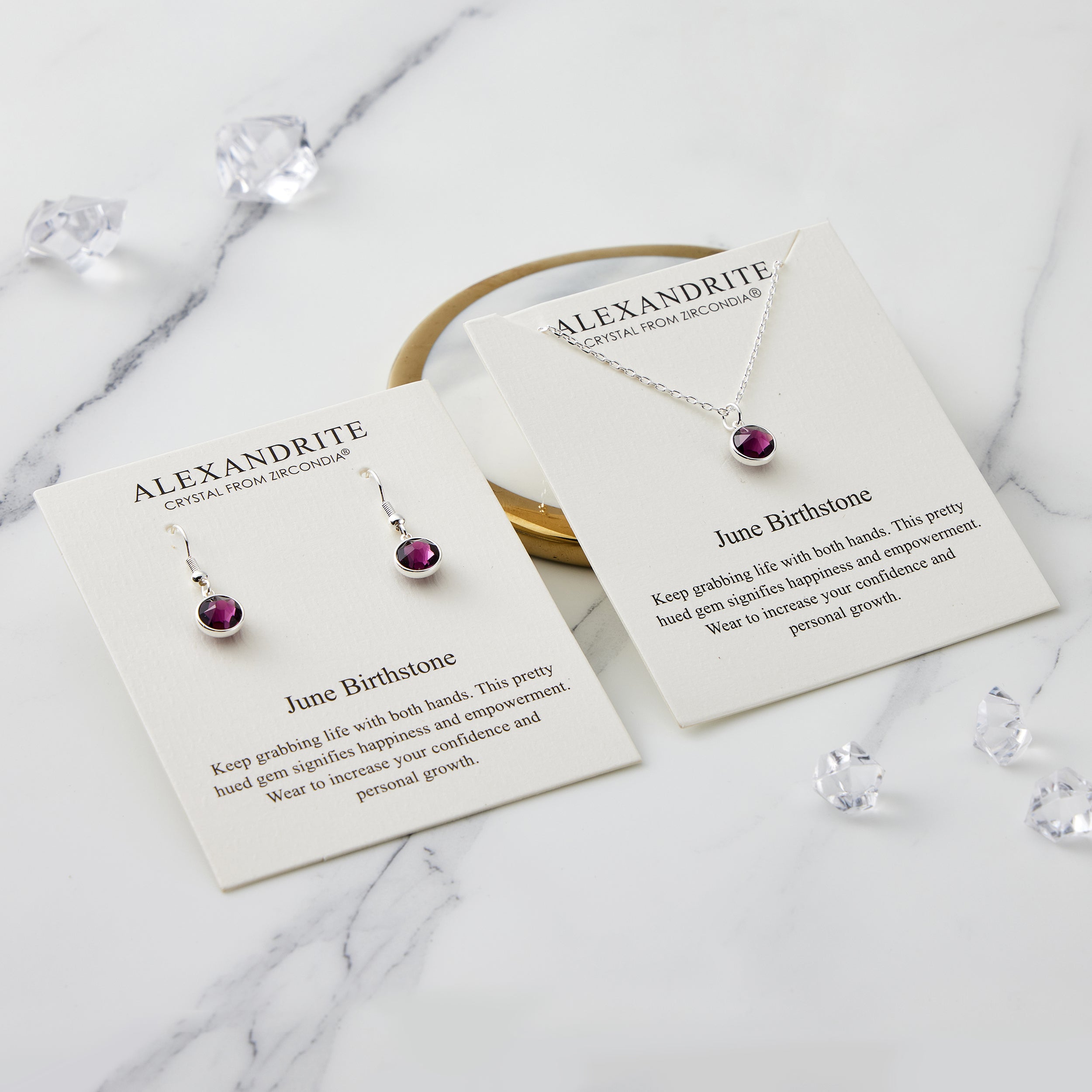 June (Alexandrite) Birthstone Necklace & Drop Earrings Set Created with Zircondia® Crystals