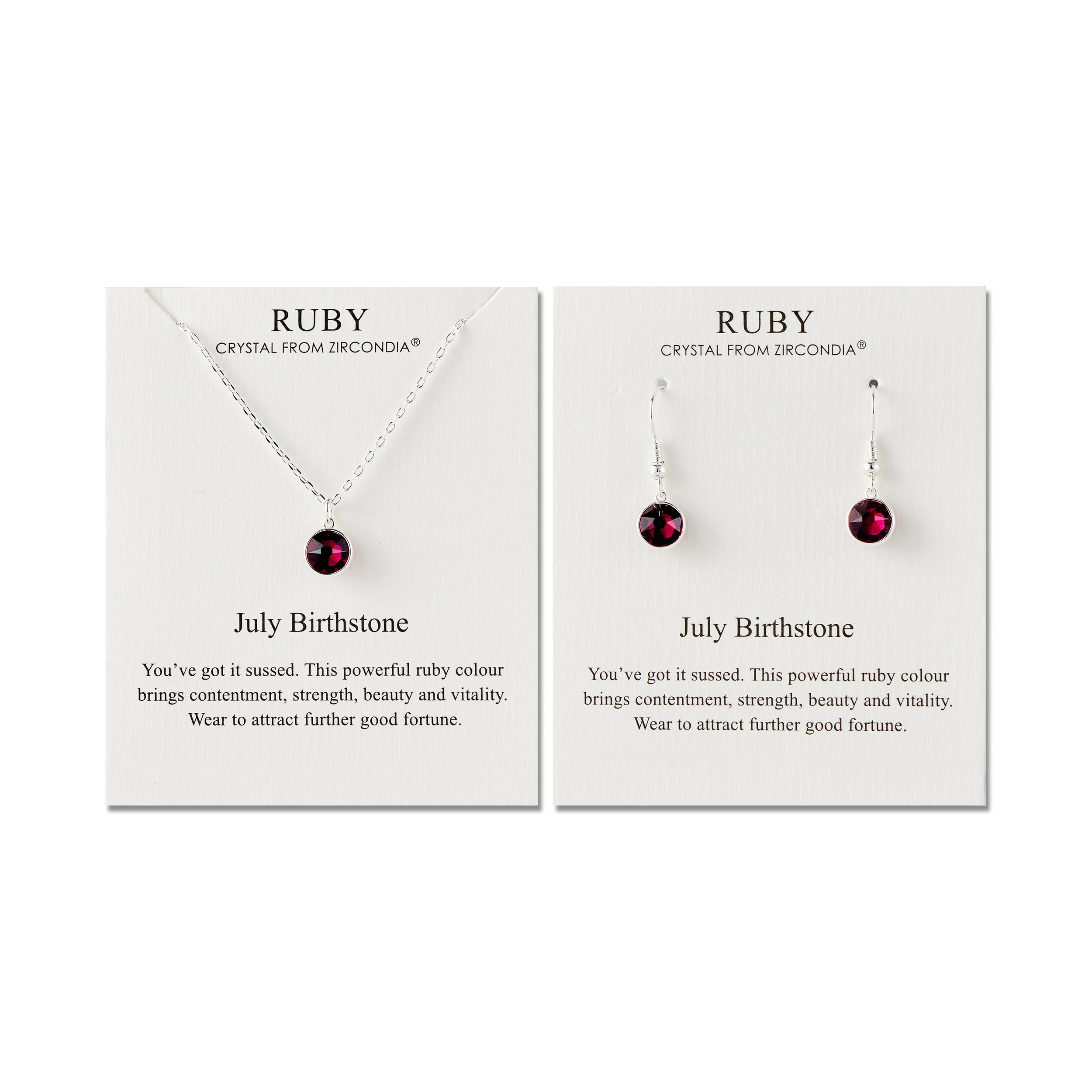 July (Ruby) Birthstone Necklace & Drop Earrings Set Created with Zircondia® Crystals