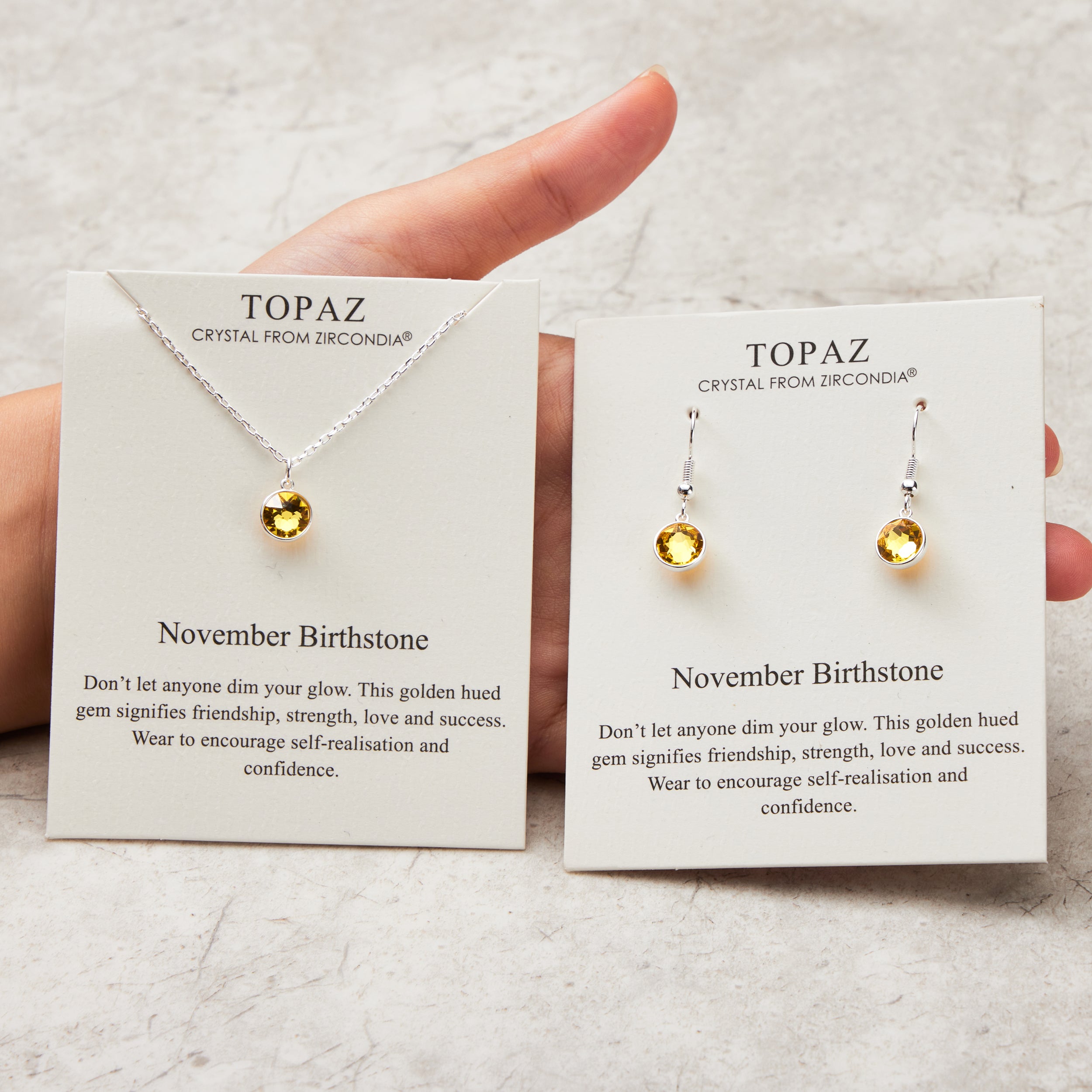 November (Topaz) Birthstone Necklace & Drop Earrings Set Created with Zircondia® Crystals