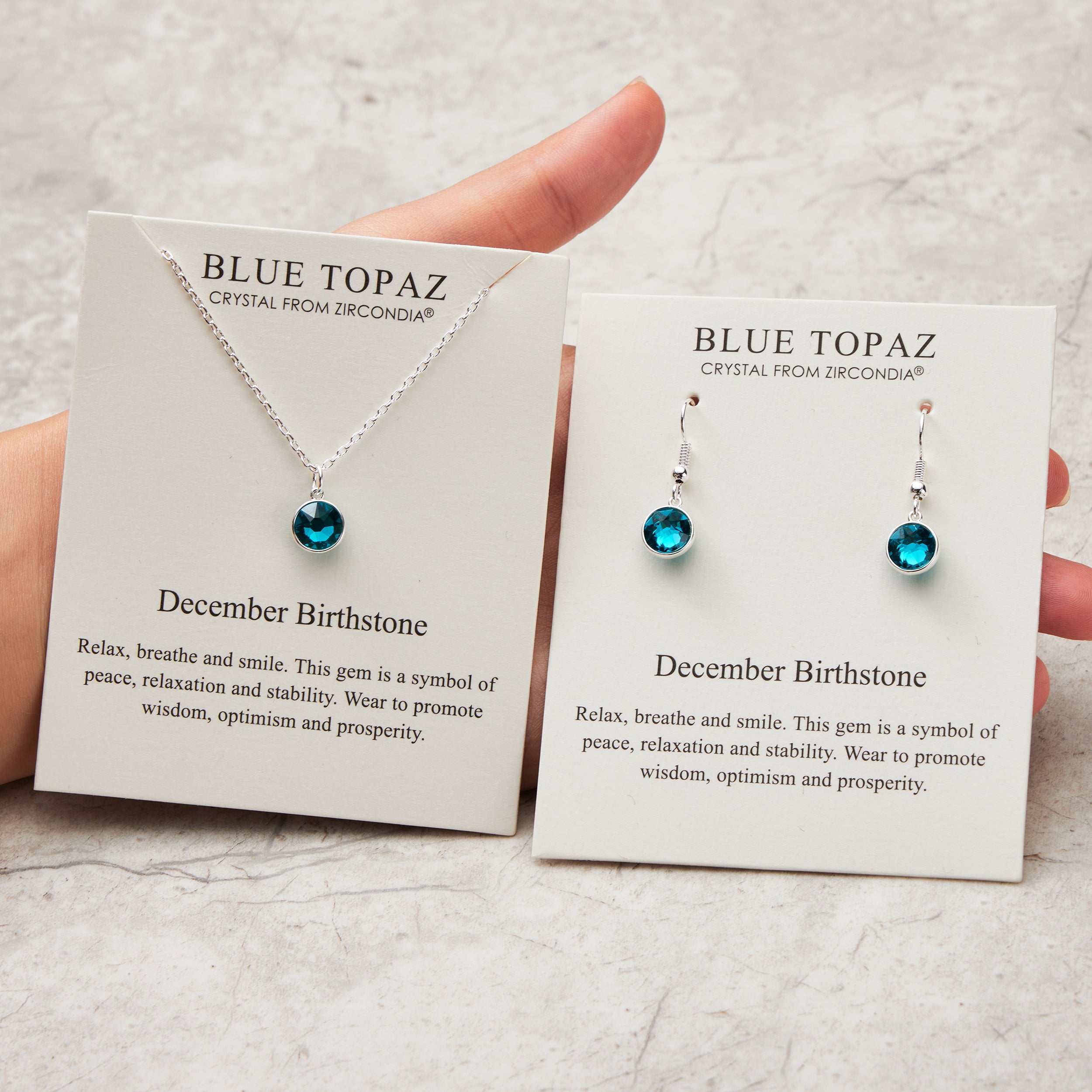 December (Blue Topaz) Birthstone Necklace & Drop Earrings Set Created with Zircondia® Crystals