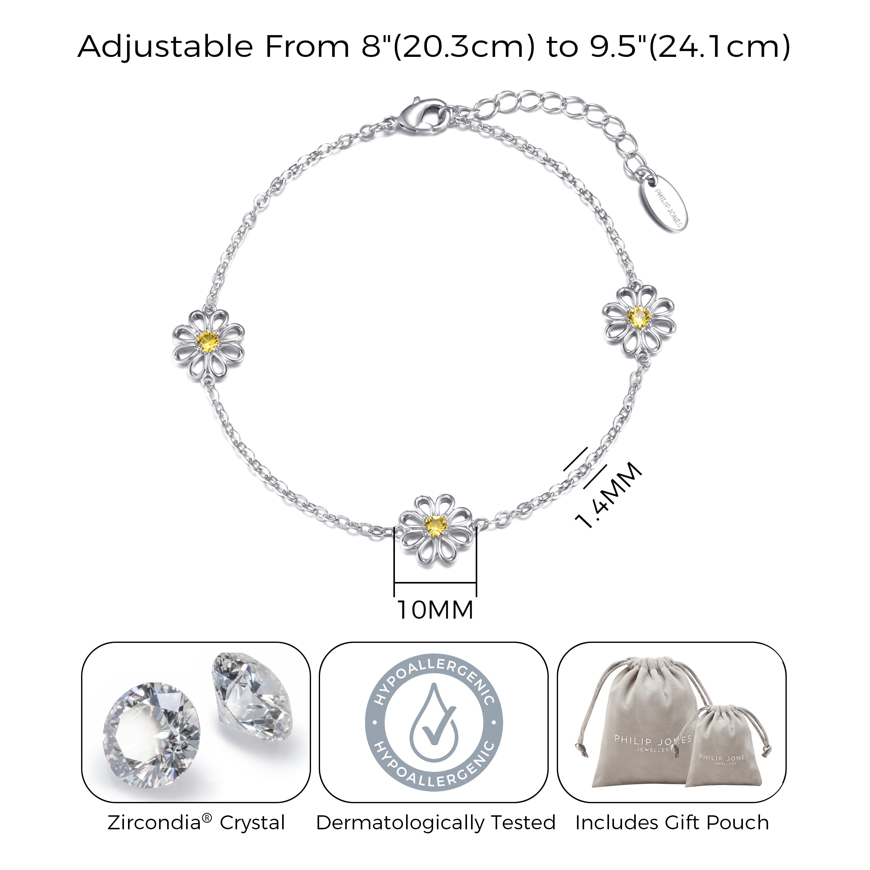 Crystal Daisy Anklet Created with Zircondia® Crystals