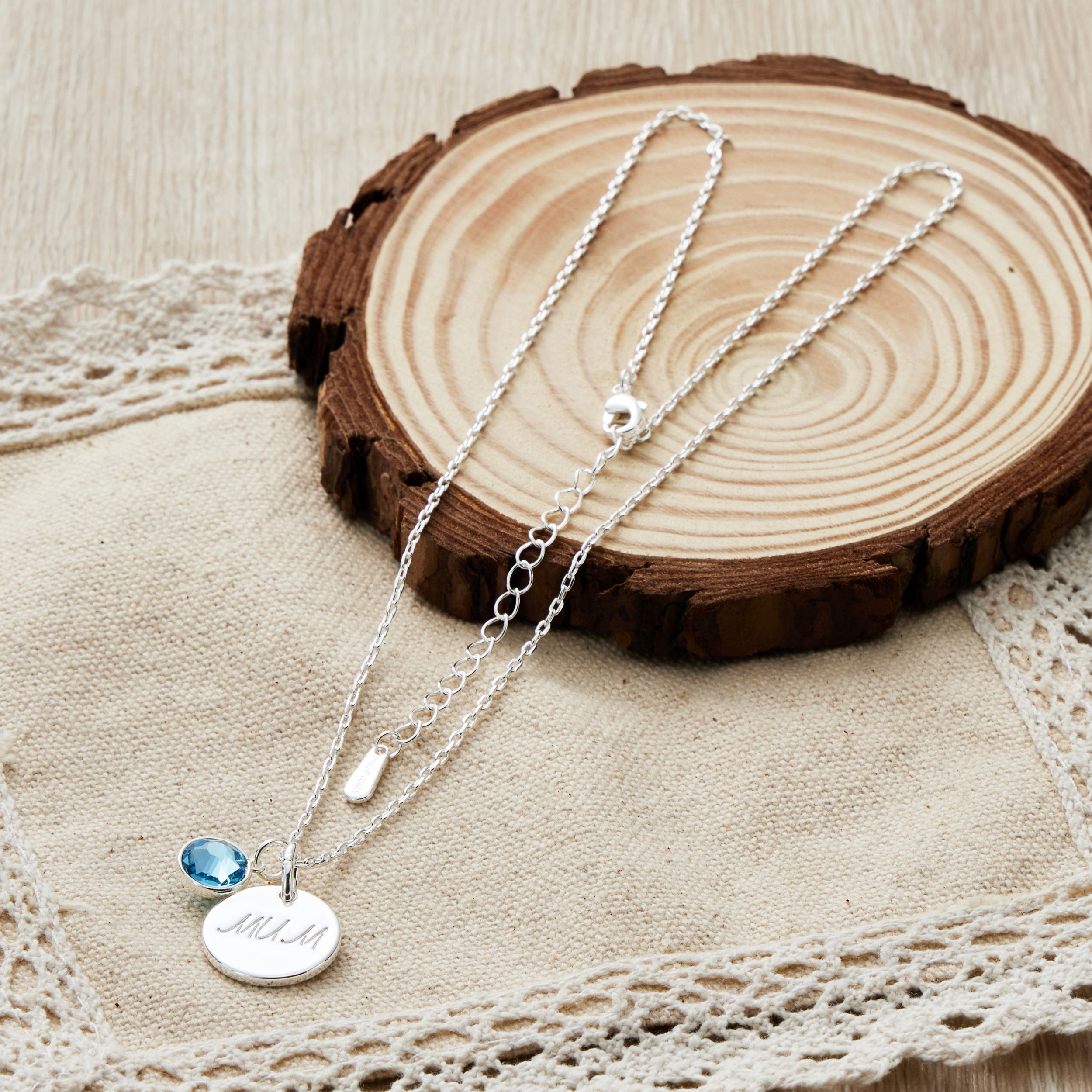 Birthstone Necklace with Mum Charm Created with Zircondia® Crystals