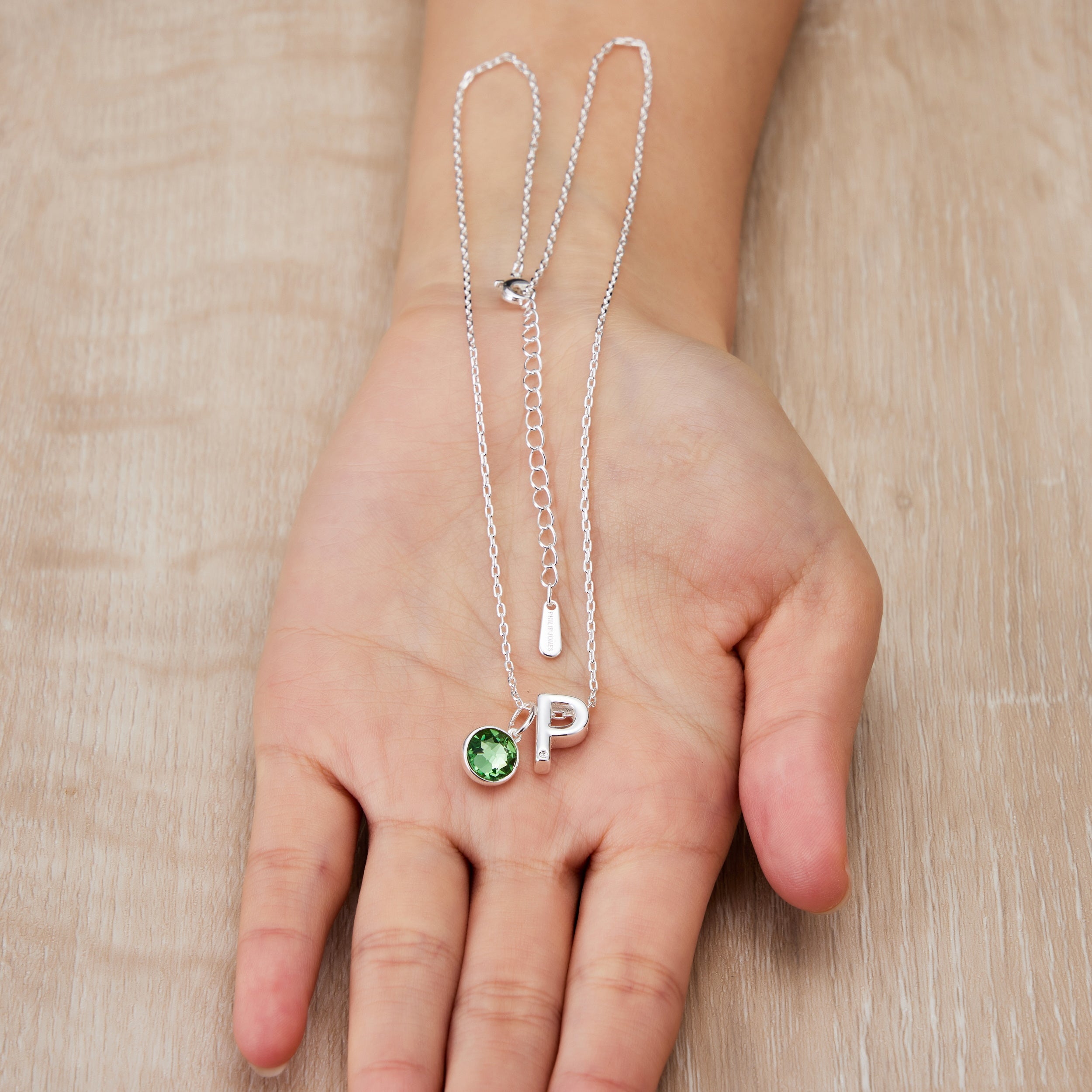 Initial P Necklace with Birthstone Charm Created with Zircondia® Crystals