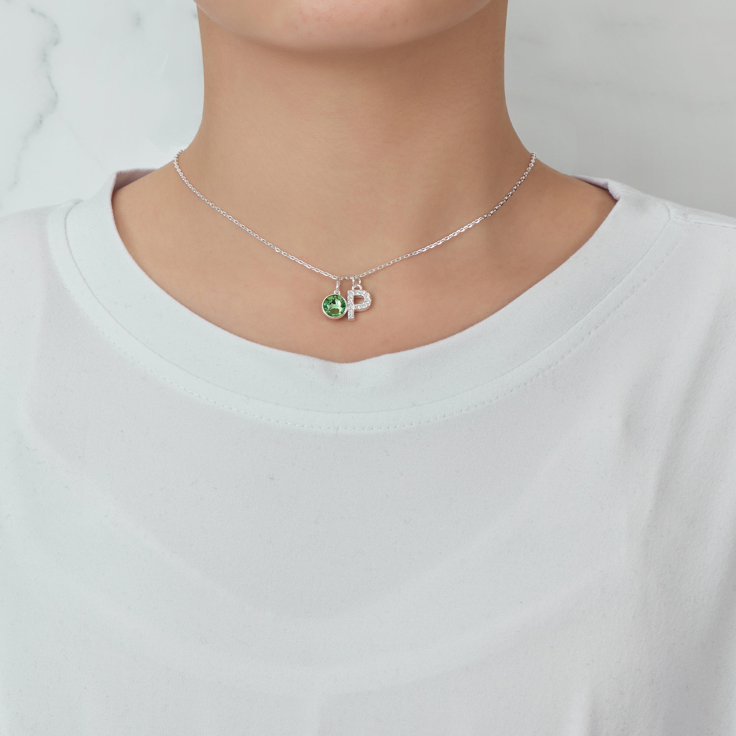 Pave Initial P Necklace with Birthstone Charm Created with Zircondia® Crystals