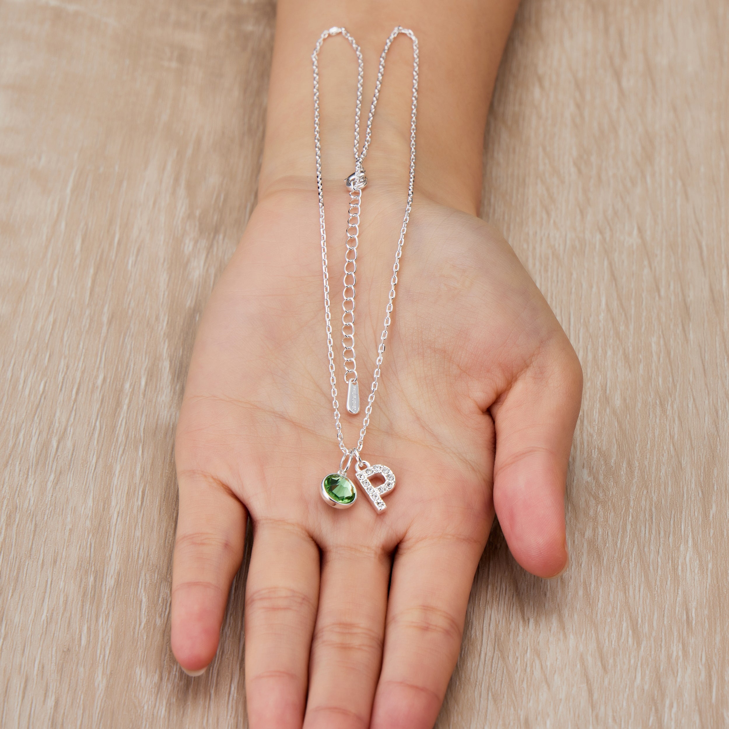 Pave Initial P Necklace with Birthstone Charm Created with Zircondia® Crystals