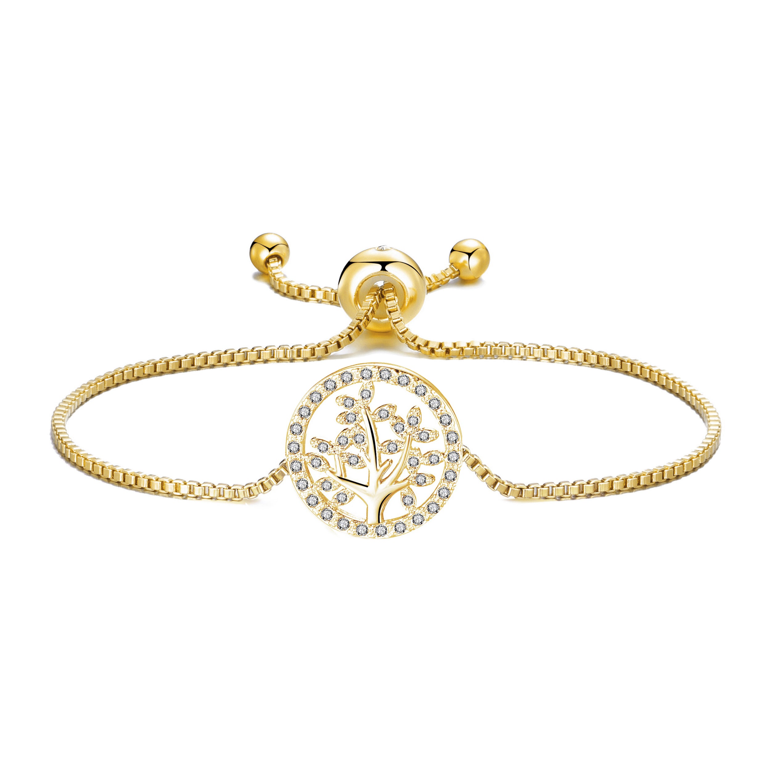 Gold Plated Tree of Life Bracelet Created with Zircondia Crystals by Philip Jones Jewellery