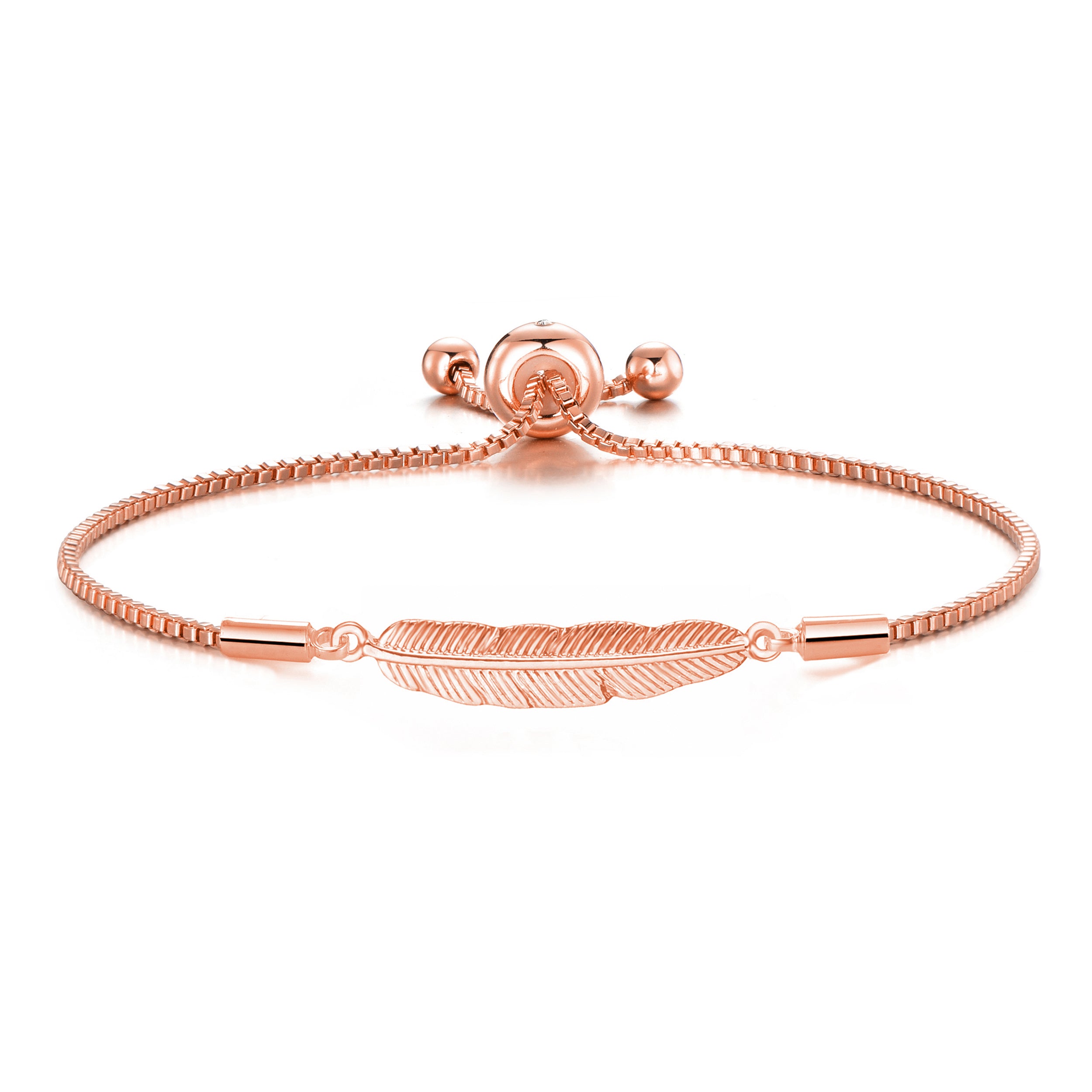 Rose Gold Plated Feather Friendship Bracelet Created with Zircondia® Crystals by Philip Jones Jewellery