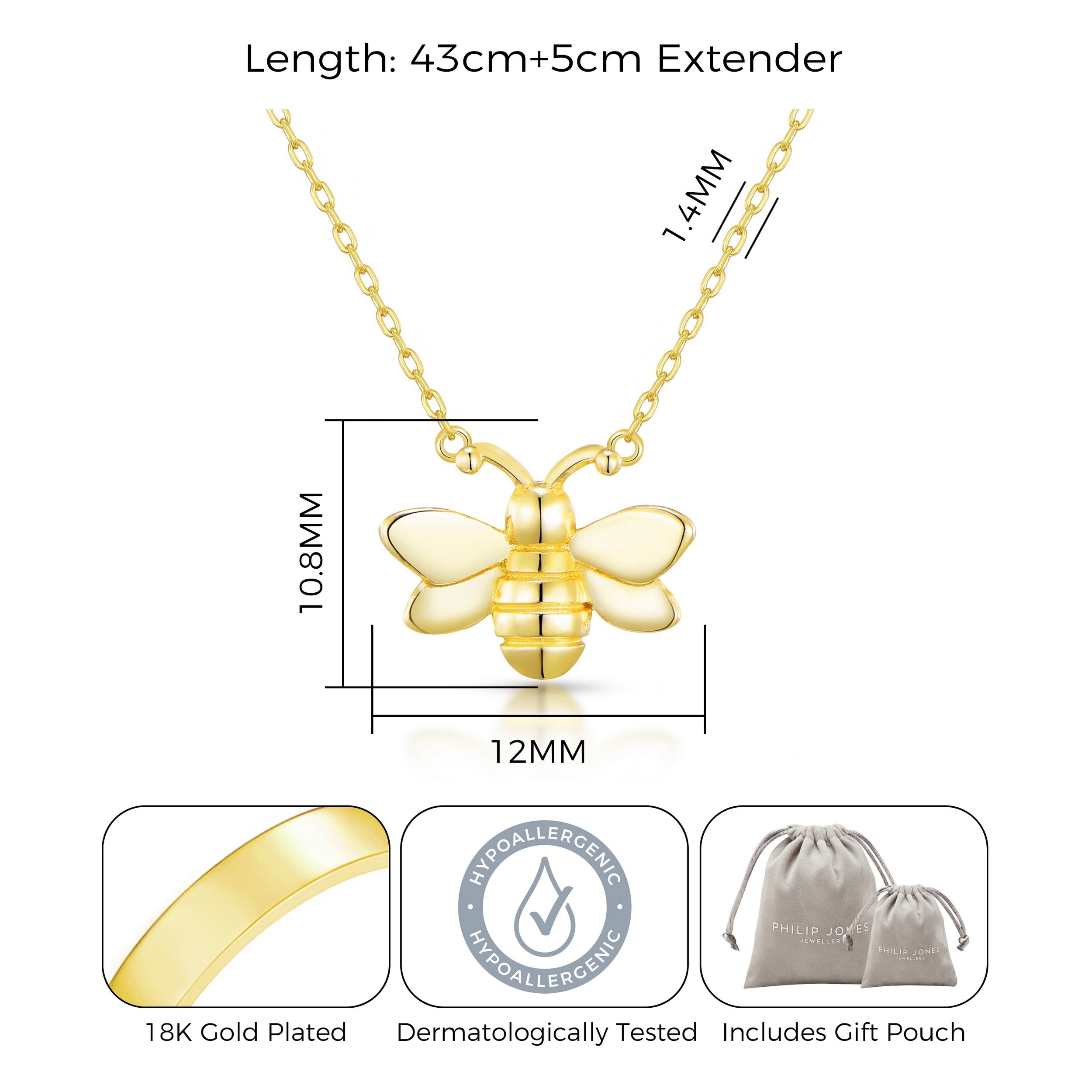 Gold Plated Bumble Bee Necklace