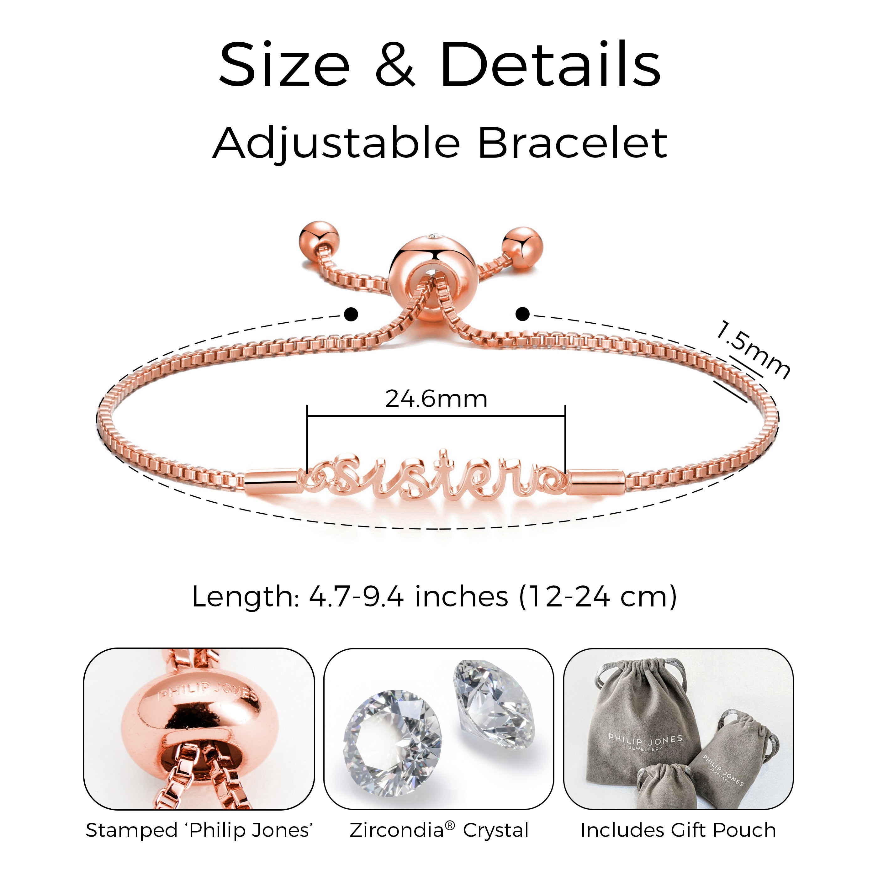 Rose Gold Plated Sister Bracelet with Quote Card Created with Zircondia® Crystals