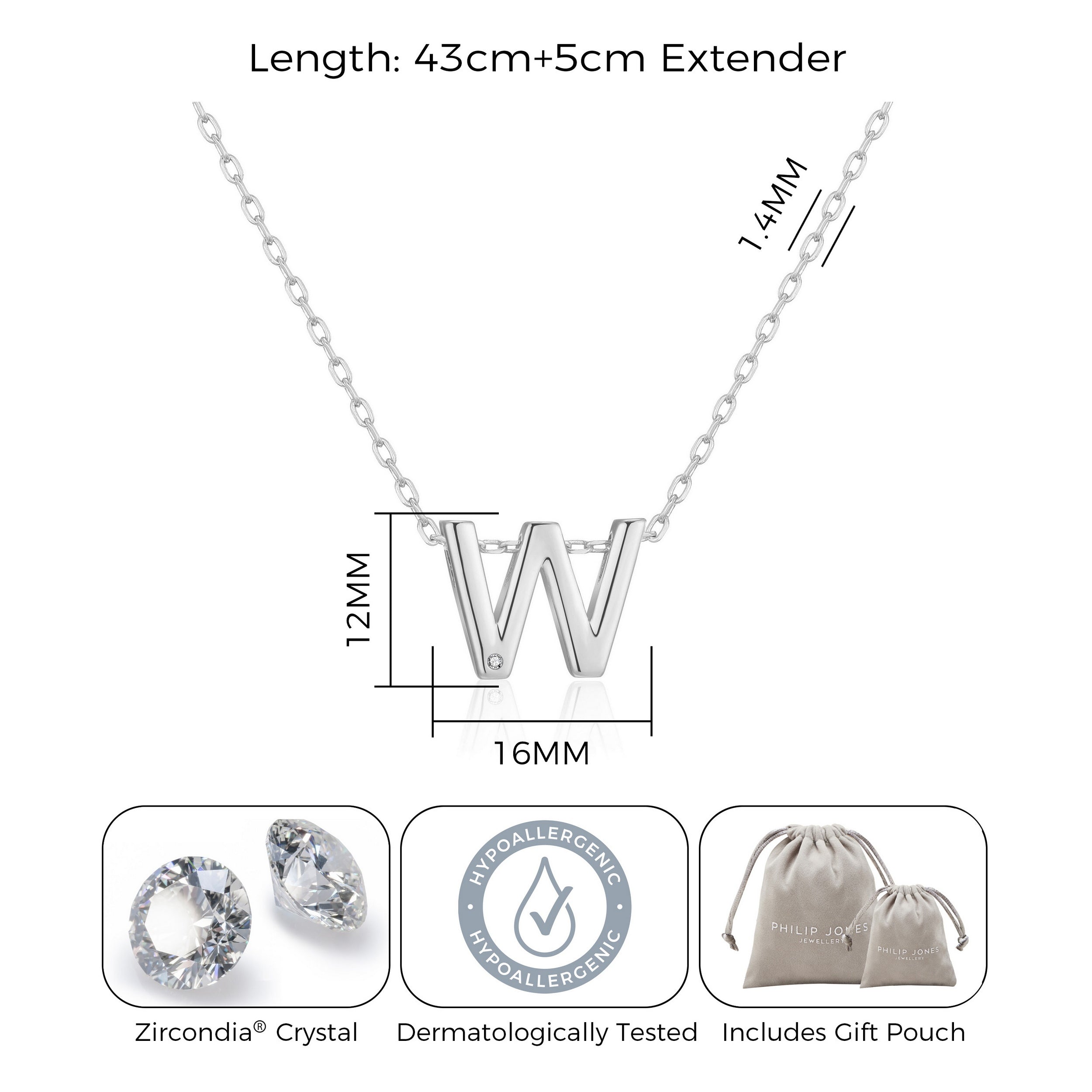 Initial Necklace Letter W Created with Zircondia® Crystals