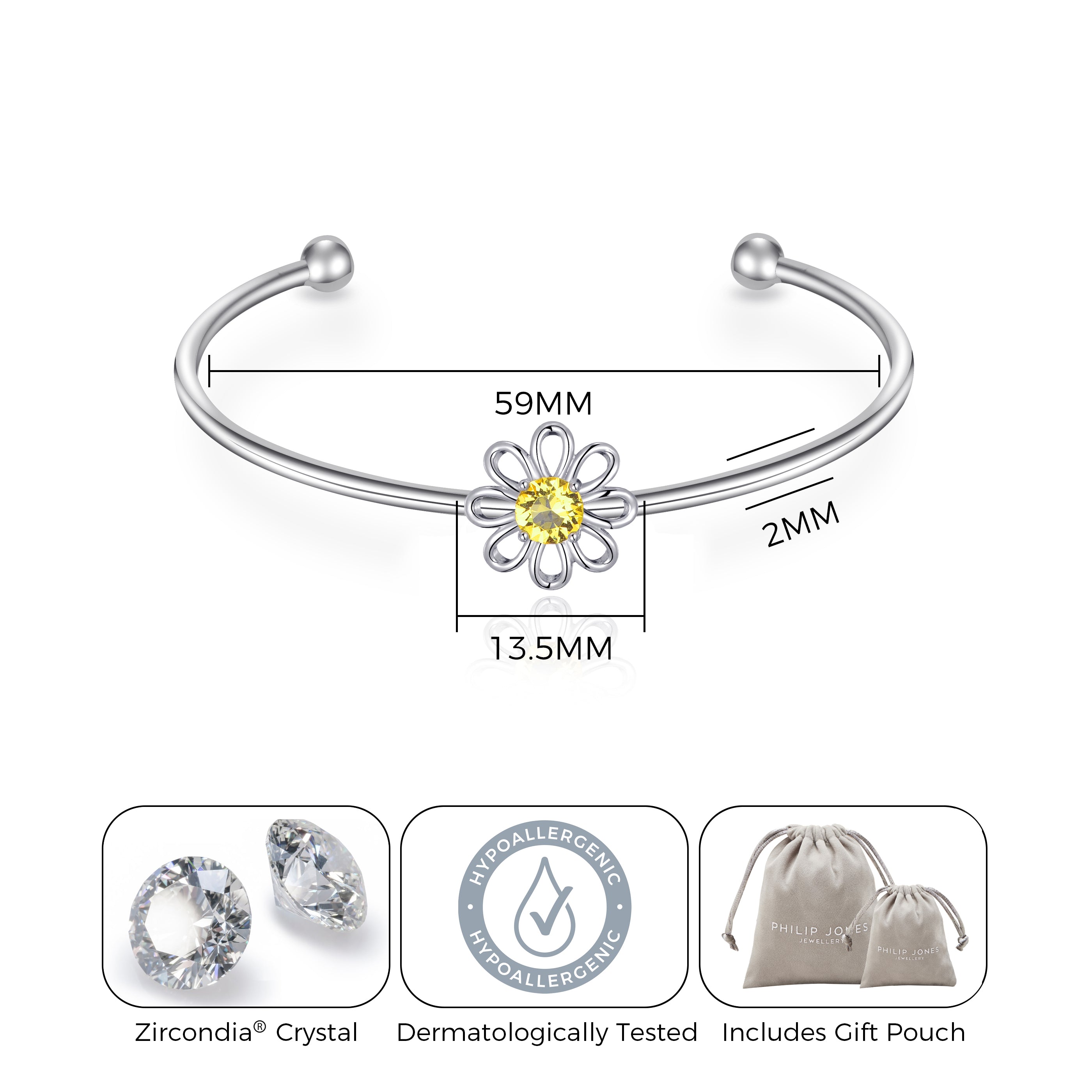 Daisy Crystal Cuff Bangle Created with Zircondia® Crystals