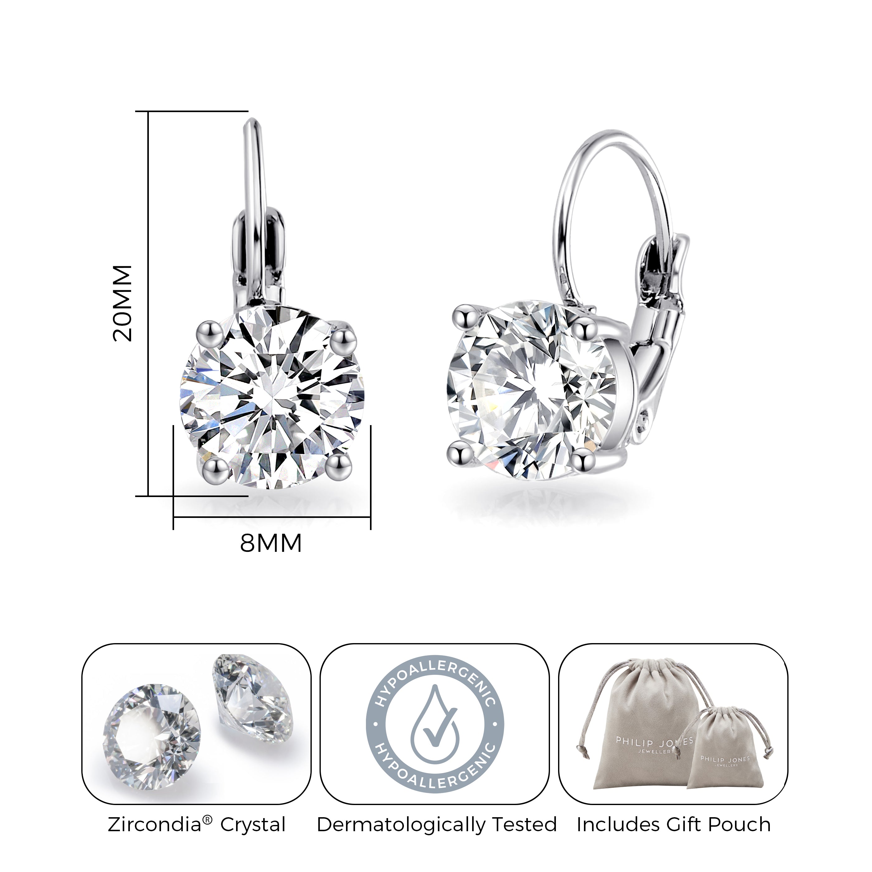 Rhodium Plated Callisto Earrings Created with Zircondia® Crystals