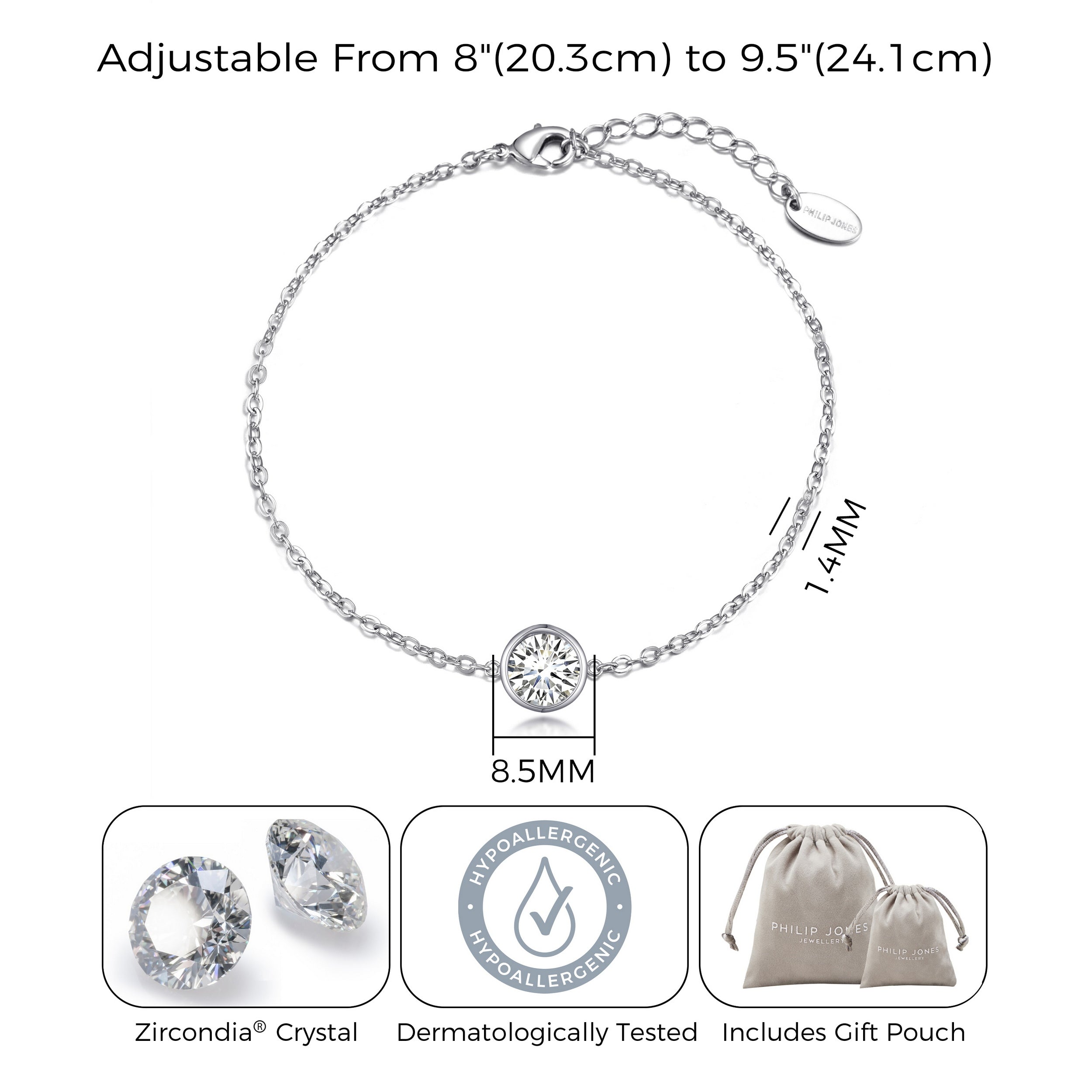 April (Diamond) Birthstone Anklet Created with Zircondia® Crystals