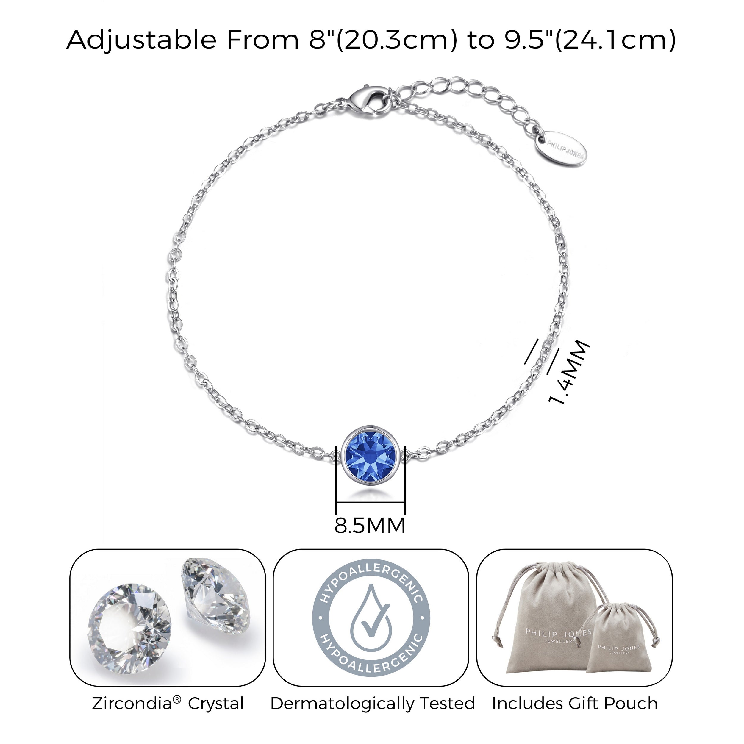 Dark Blue Crystal Anklet Created with Zircondia® Crystals