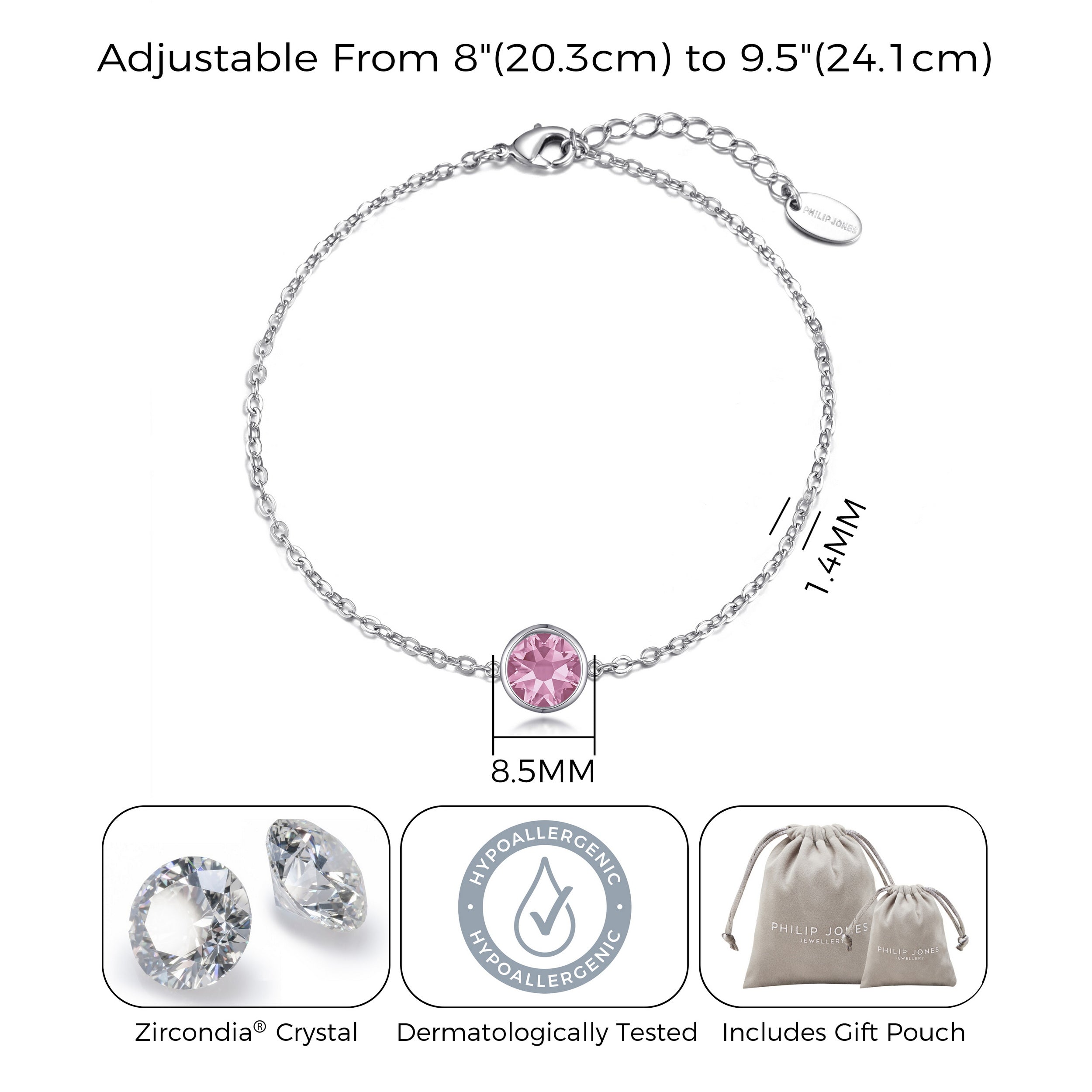 Pink Crystal Anklet Created with Zircondia® Crystals