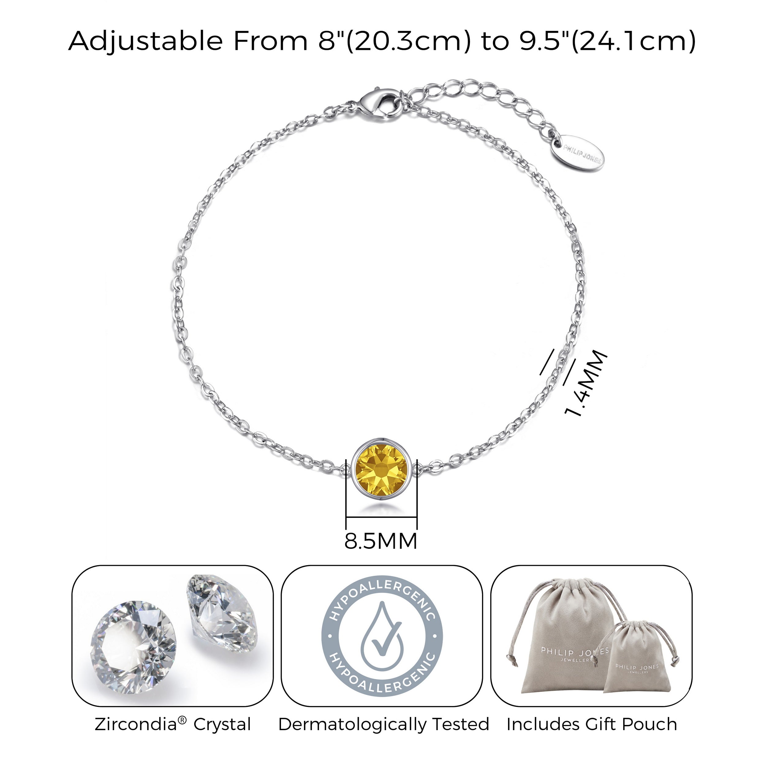 Yellow Crystal Anklet Created with Zircondia® Crystals