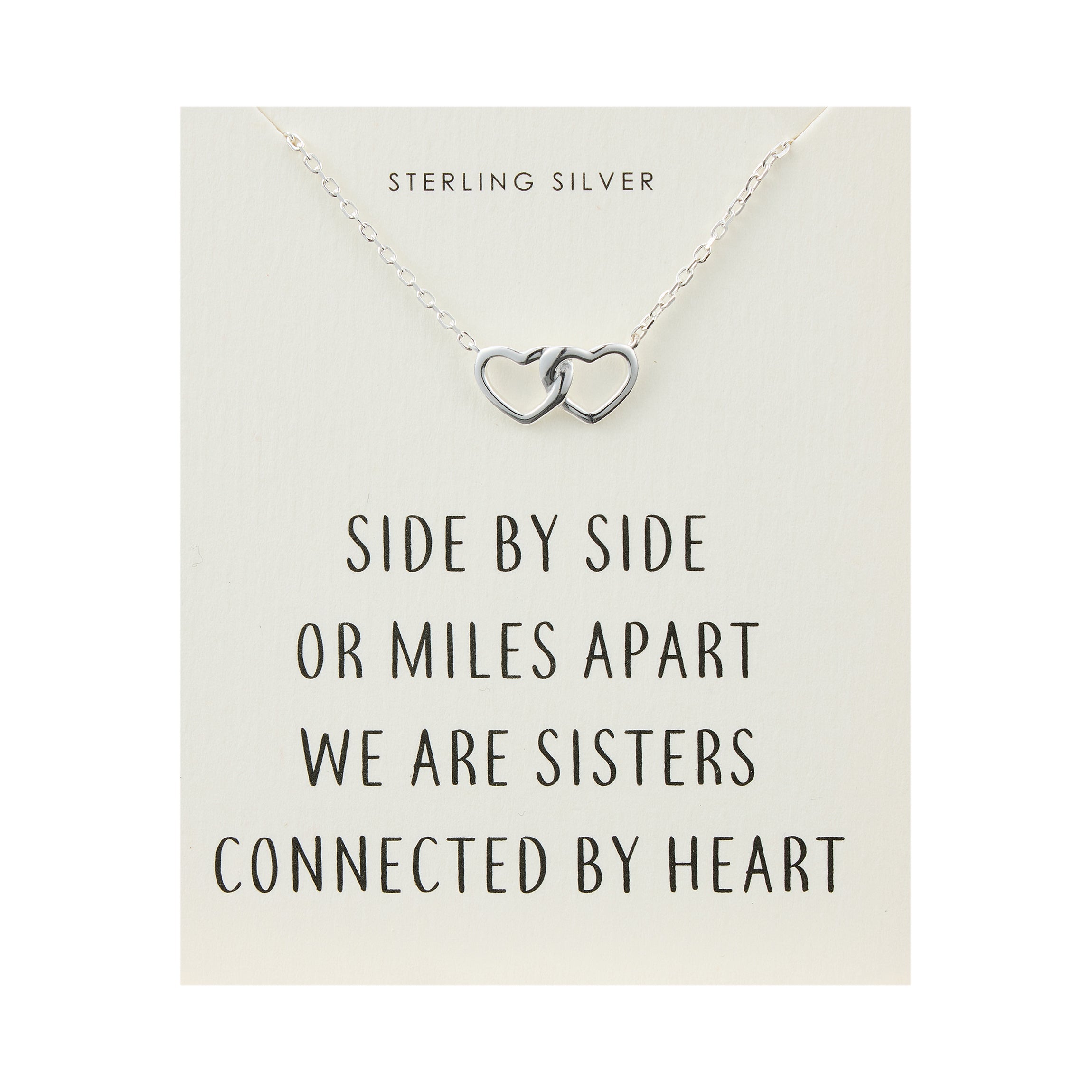 Sterling Silver Sister Heart Link Necklace with Quote Card