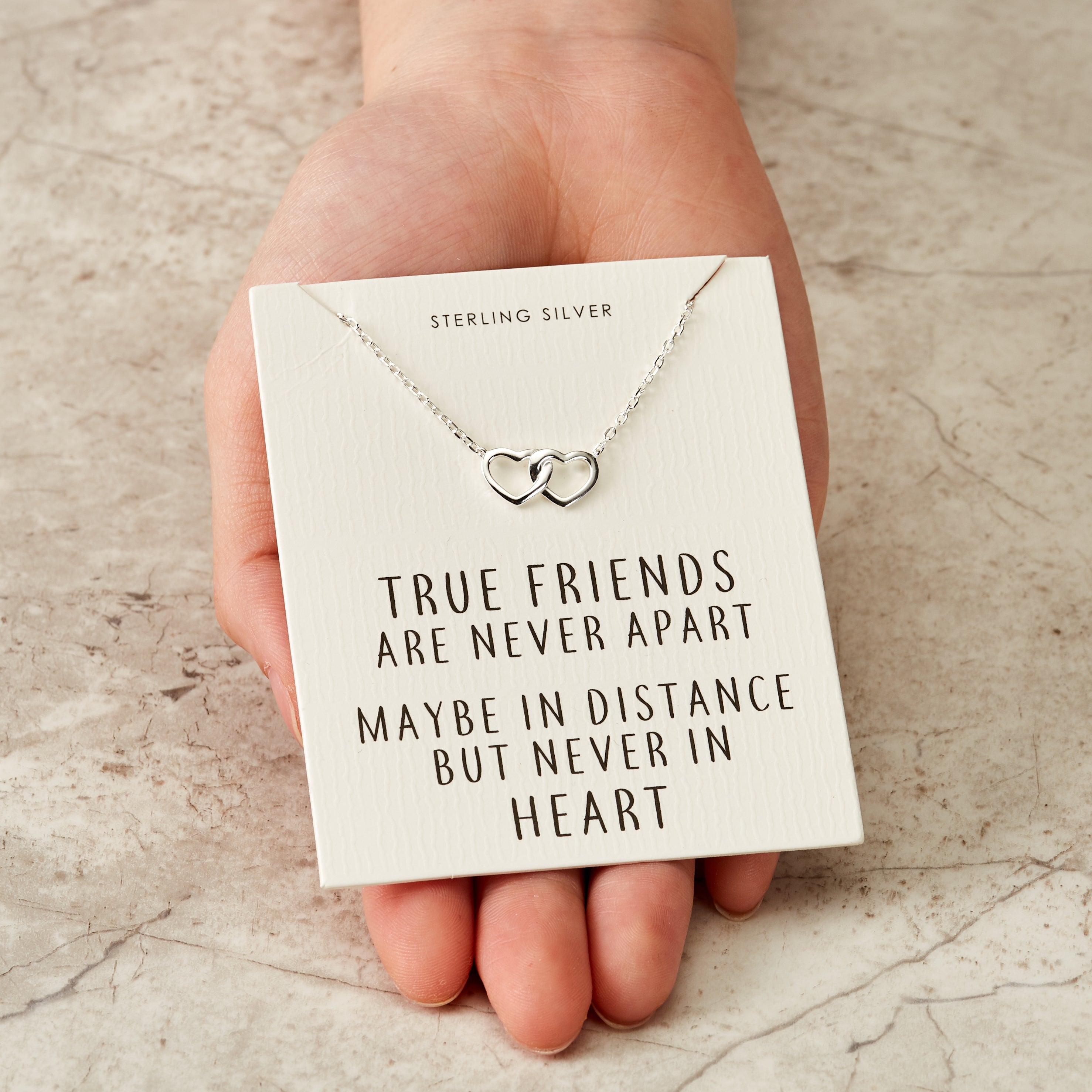 Sterling Silver True Friends Heart Link Necklace with Quote Card