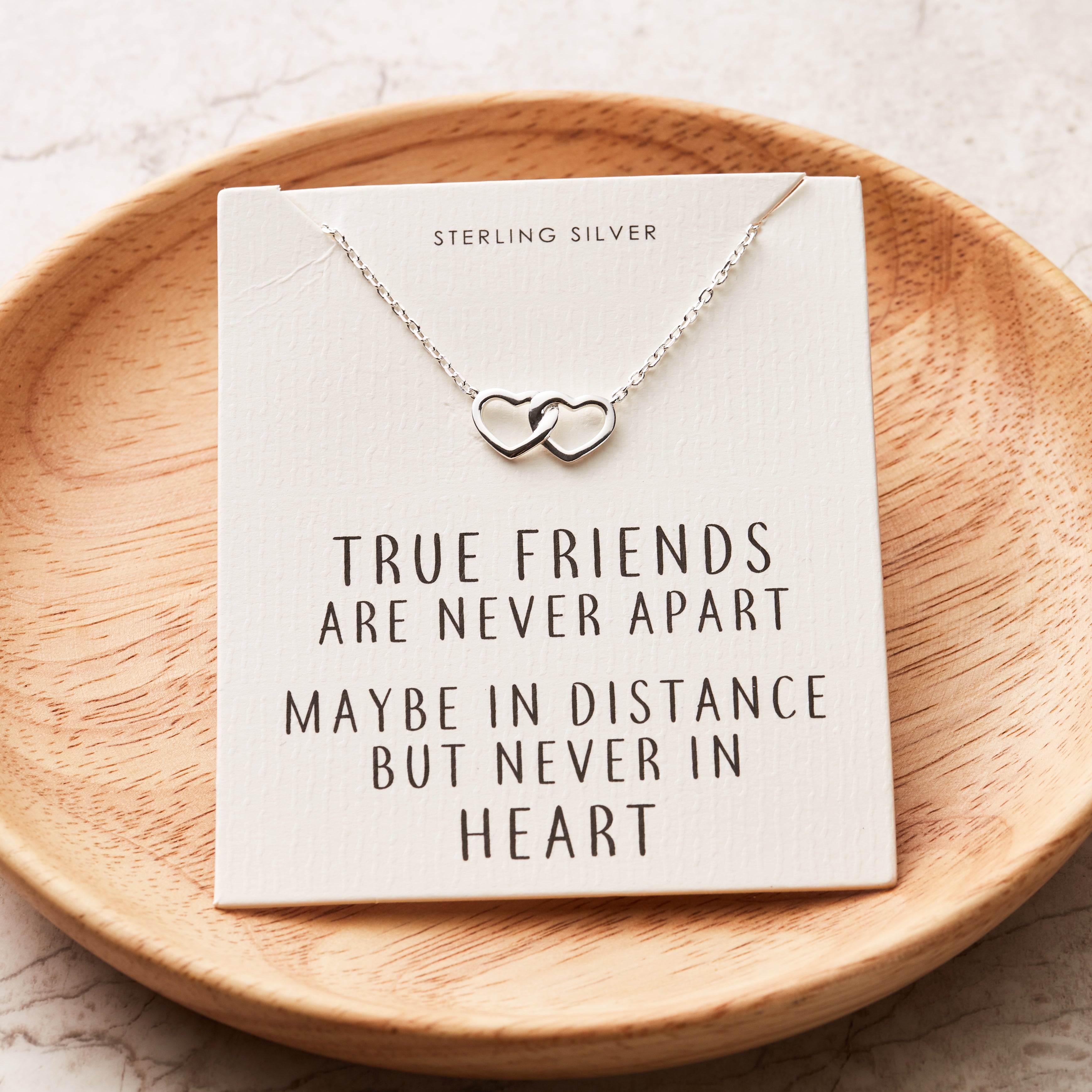 Sterling Silver True Friends Heart Link Necklace with Quote Card