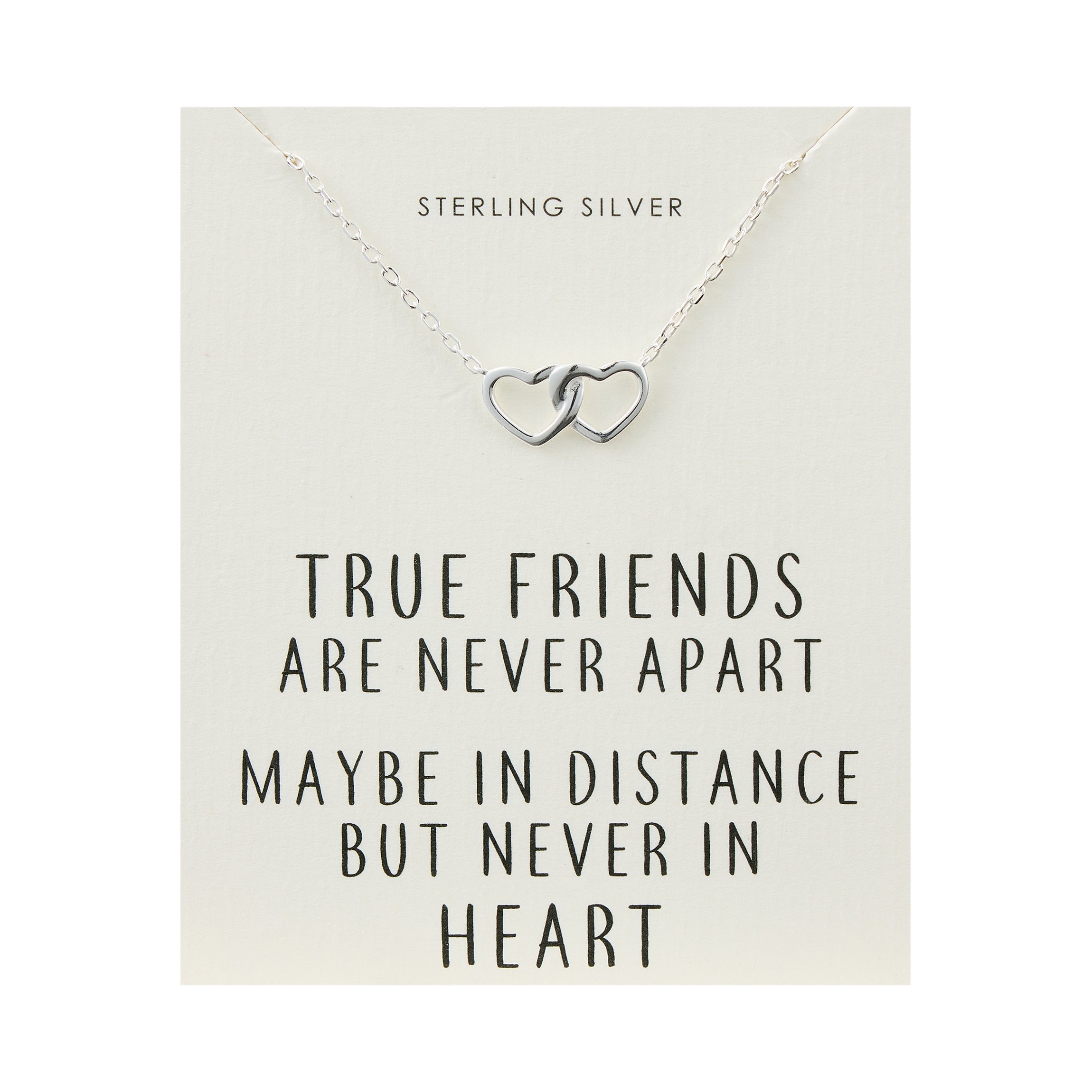 Sterling Silver True Friends Heart Link Necklace with Quote Card