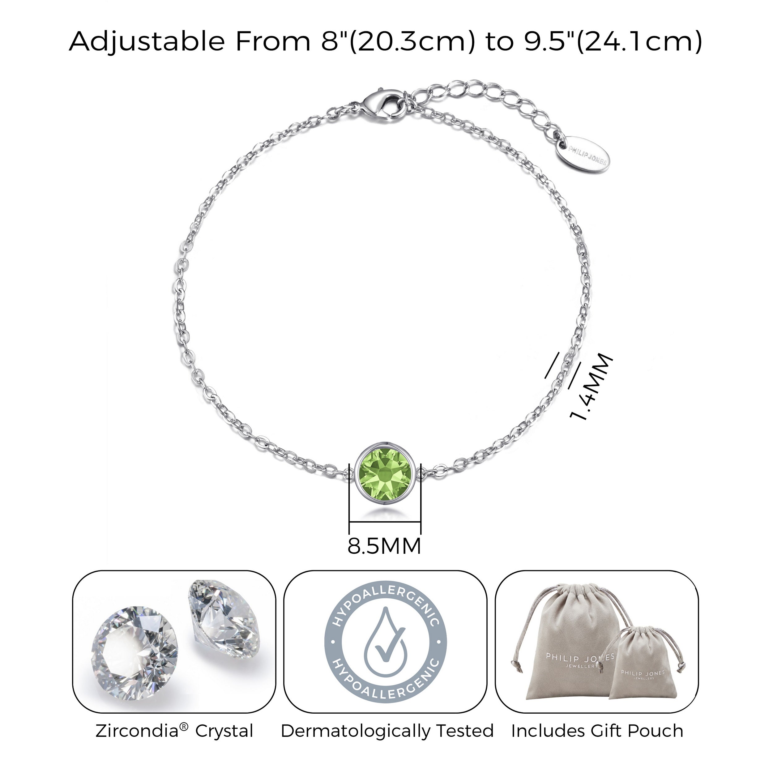 Light Green Crystal Anklet Created with Zircondia® Crystals