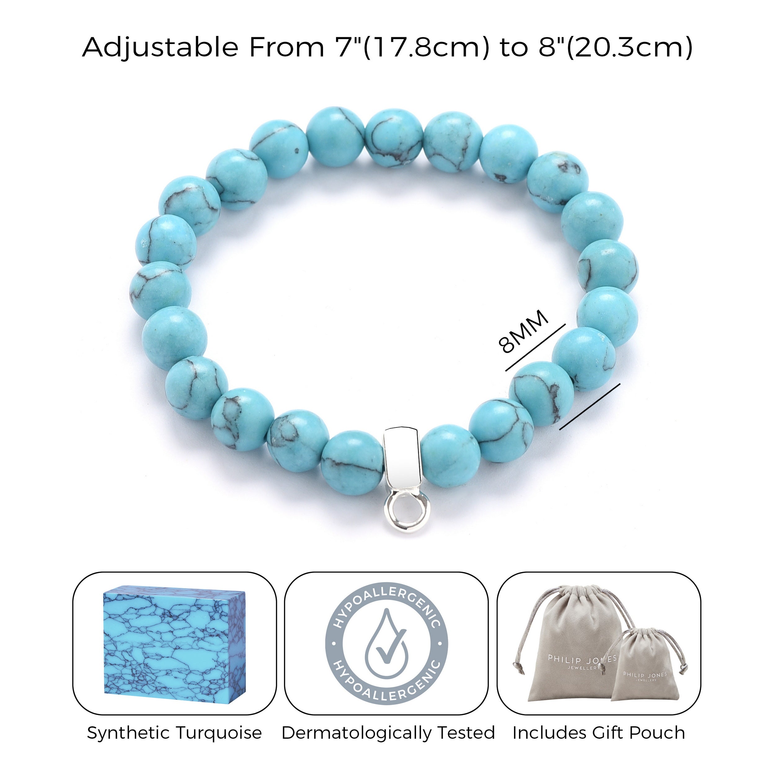 Synthetic Turquoise Gemstone Charm Stretch Bracelet