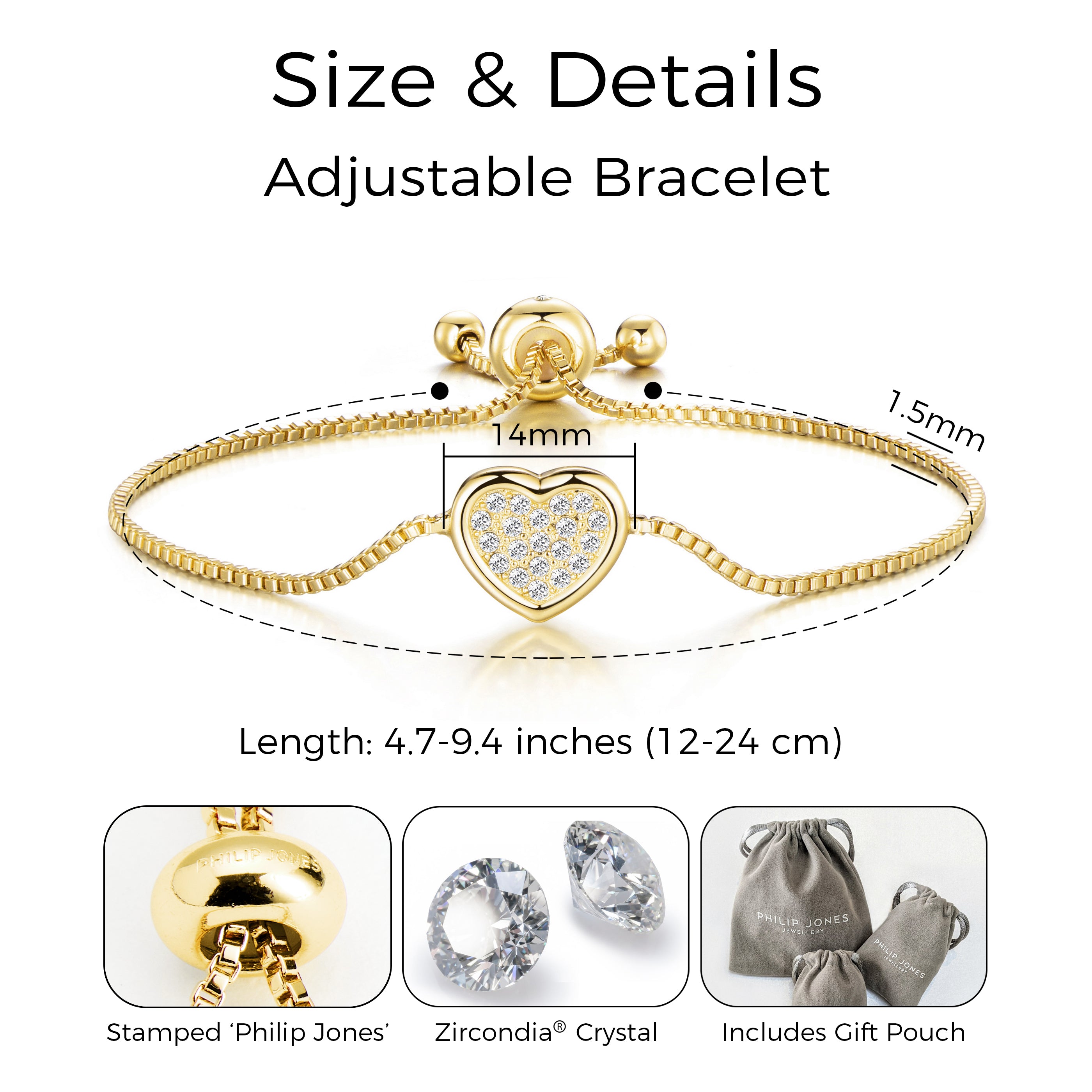 Gold Plated Pave Heart Friendship Bracelet Created with Zircondia® Crystals