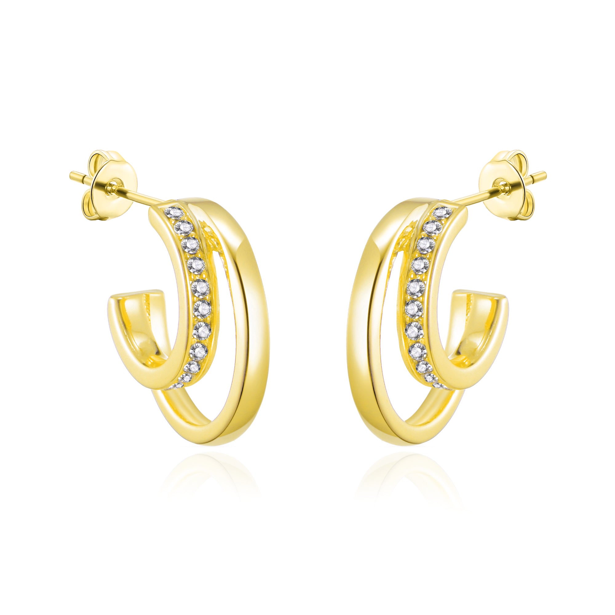 Gold Plated Open Double Hoop Earrings Created With Zircondia® Crystals