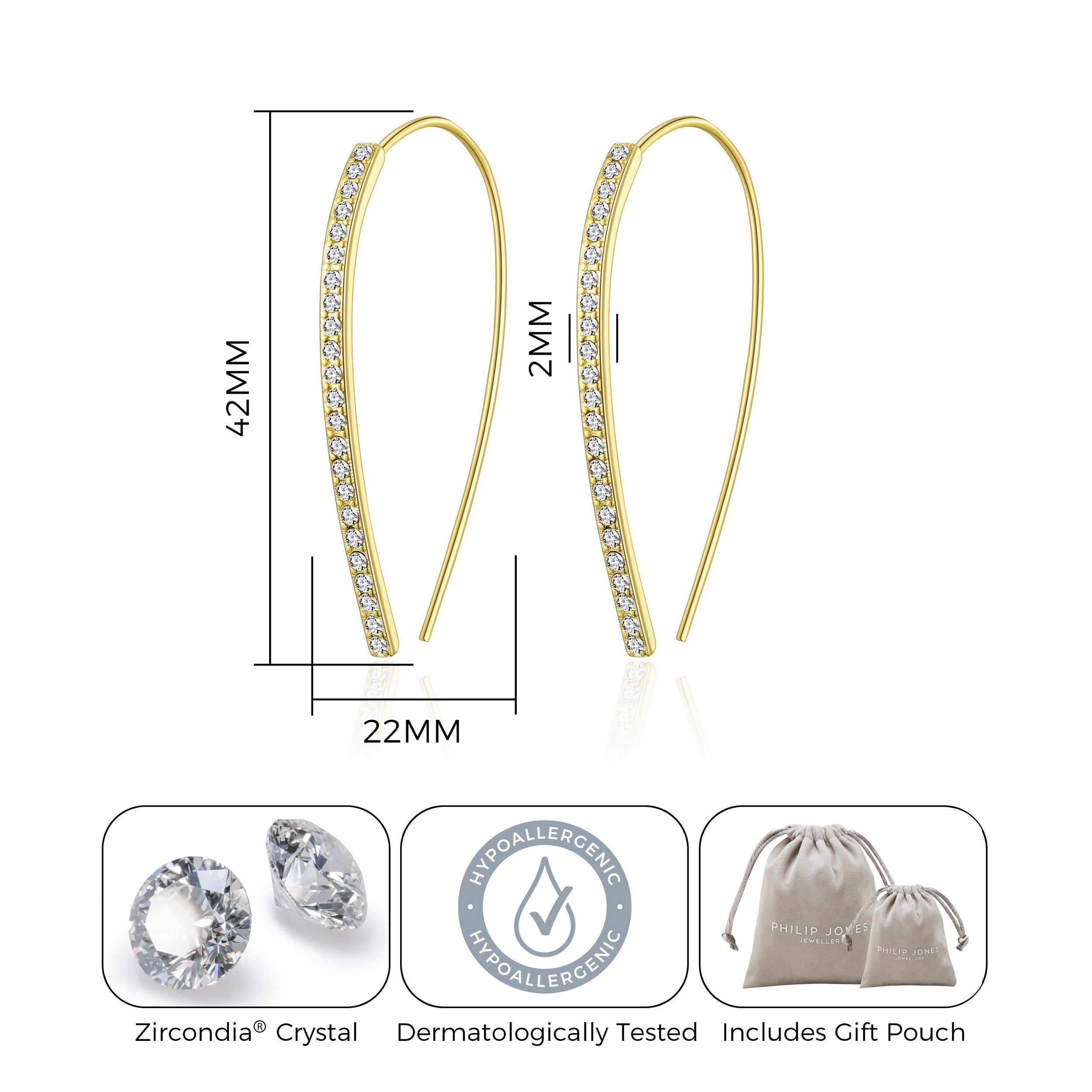 Gold Plated Thread Earrings Created with Zircondia® Crystals