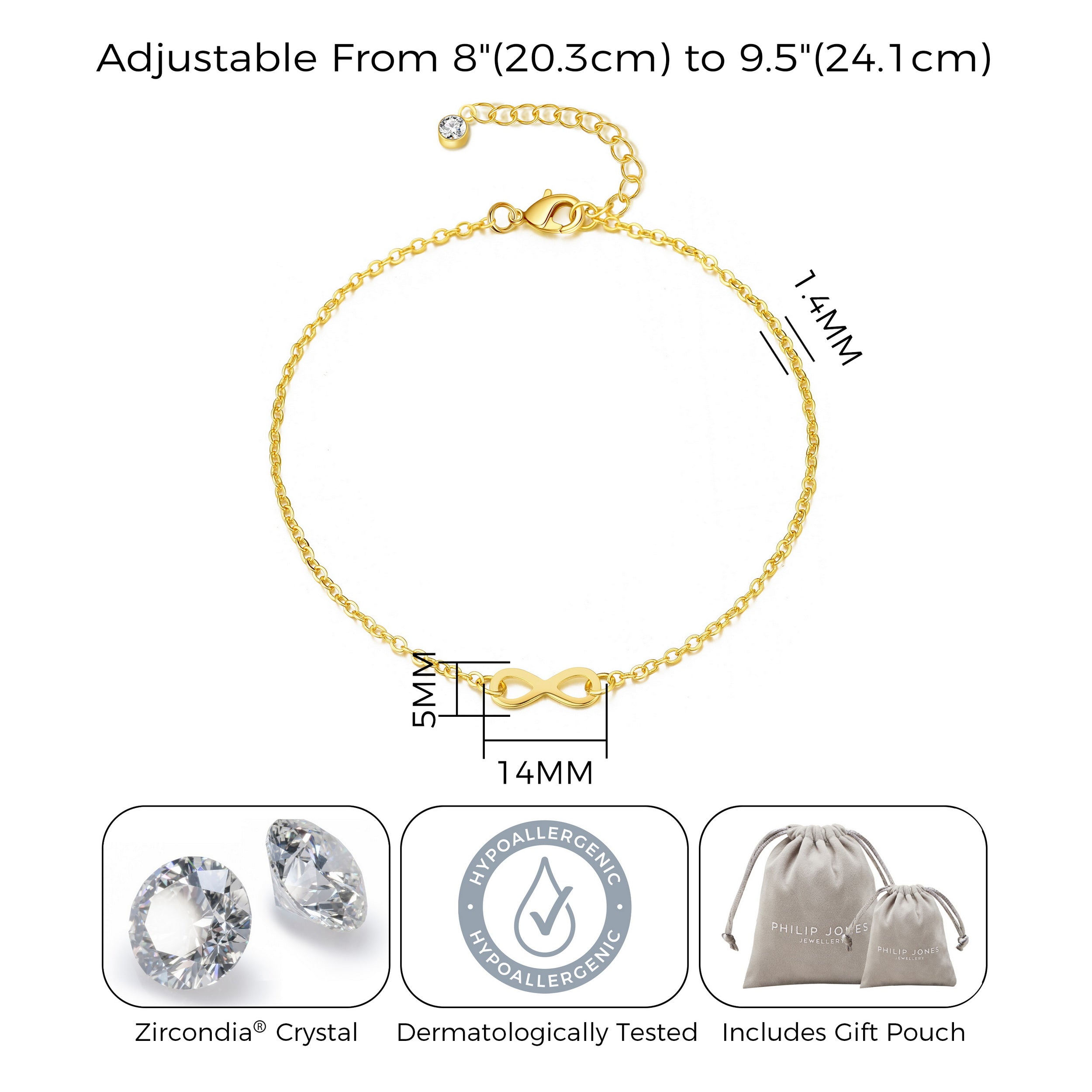 Gold Plated Infinity Anklet Created with Zircondia® Crystals