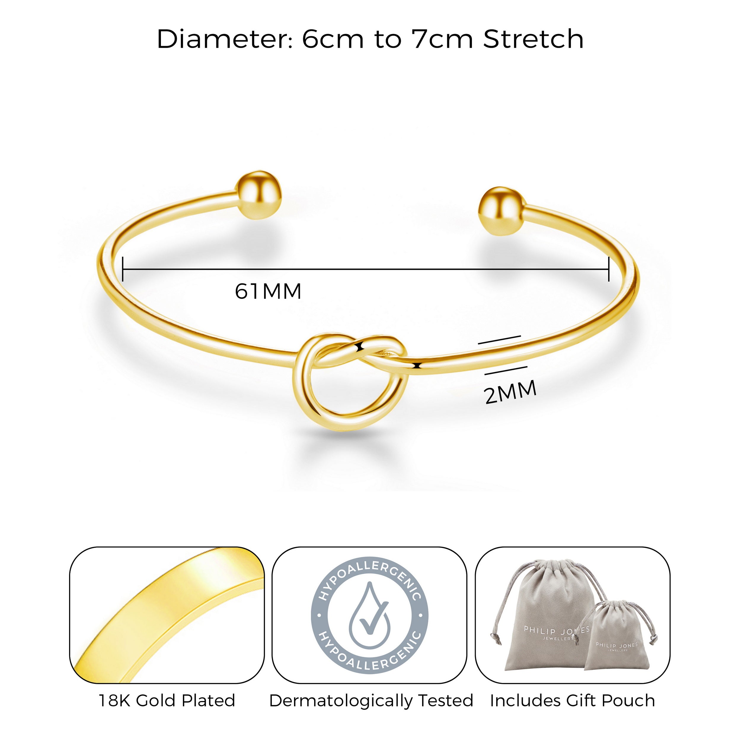 Gold Plated Love Knot Cuff Bangle