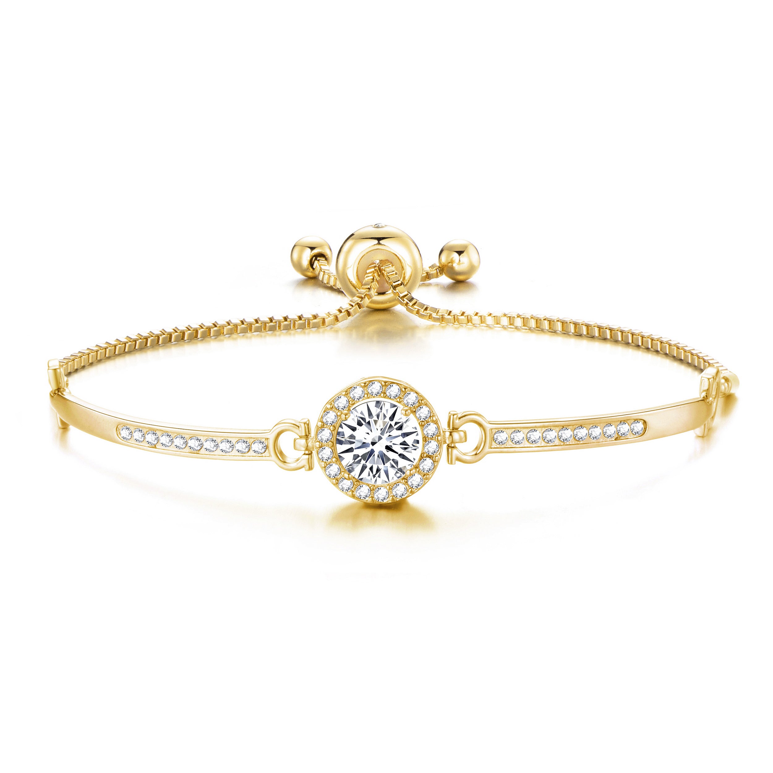 Gold Plated Halo Friendship Bracelet Created with Zircondia® Crystals by Philip Jones Jewellery