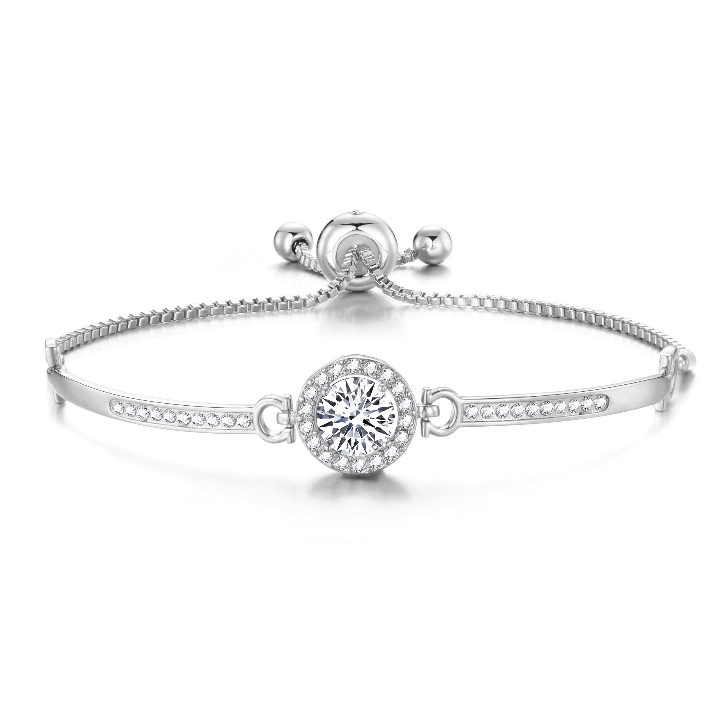 Silver Plated Halo Friendship Bracelet Created with Zircondia® Crystals by Philip Jones Jewellery