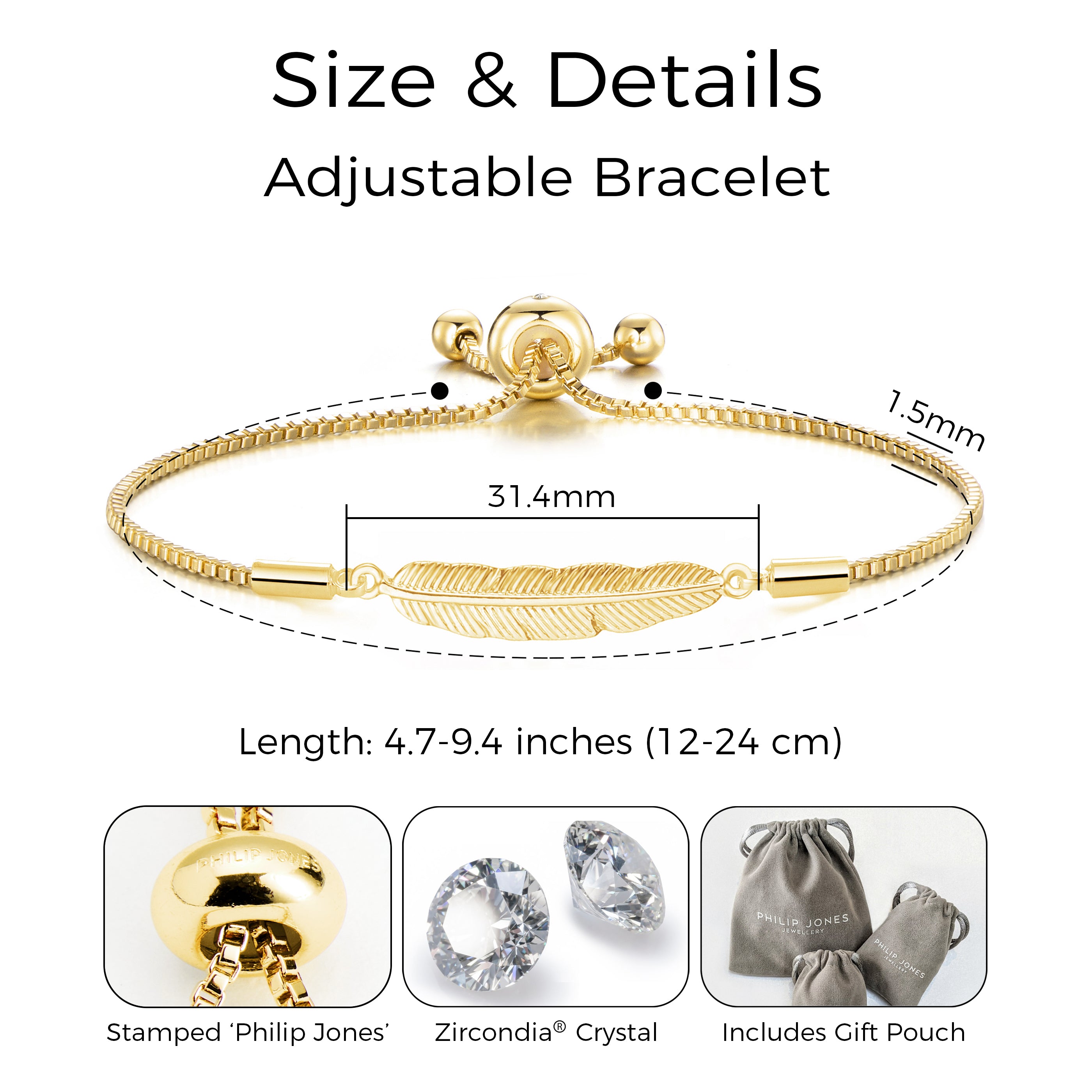 Gold Plated Feather Friendship Bracelet Created with Zircondia® Crystals