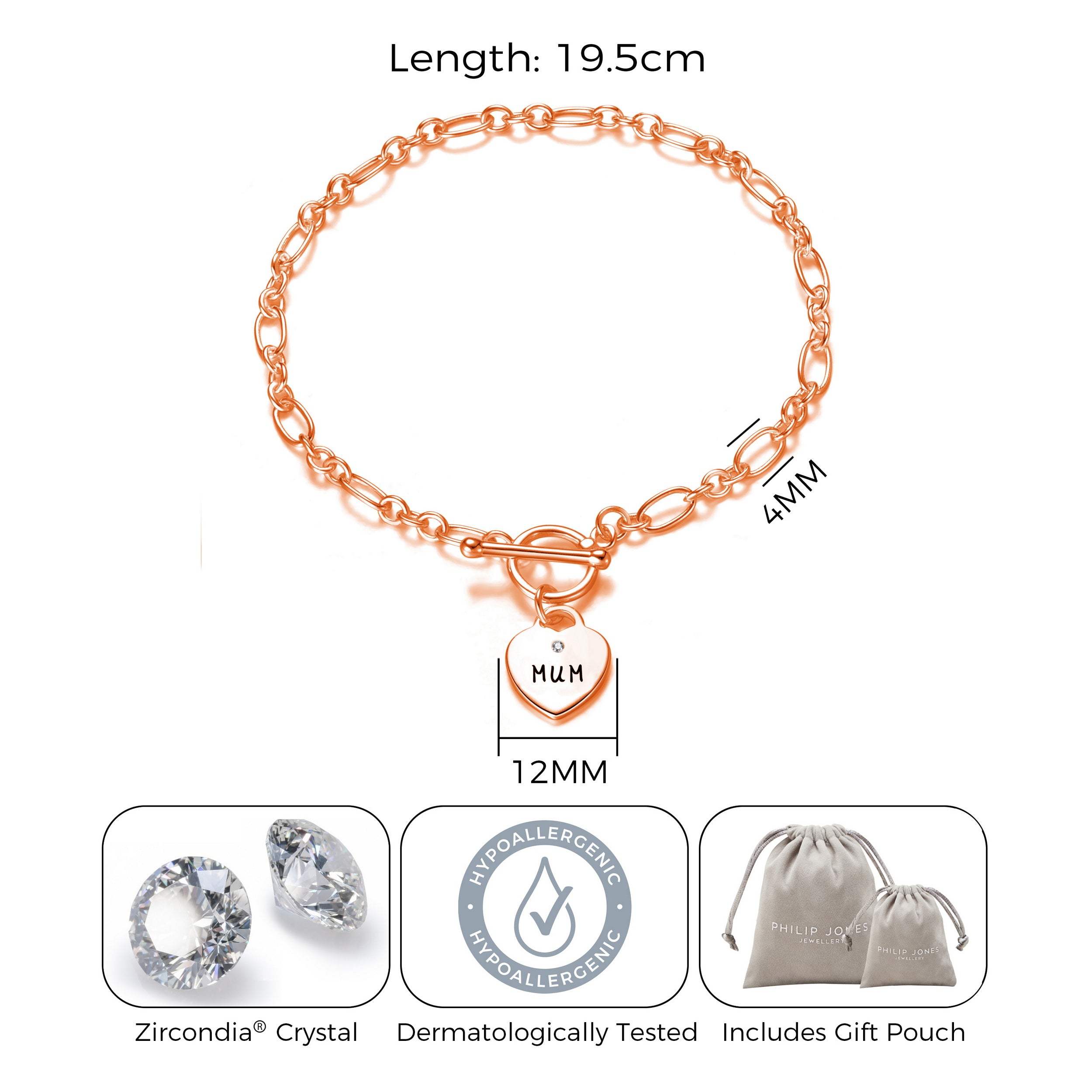 Rose Gold Plated Mum and Daughter Quote Charm Bracelet Created with Zircondia® Crystals