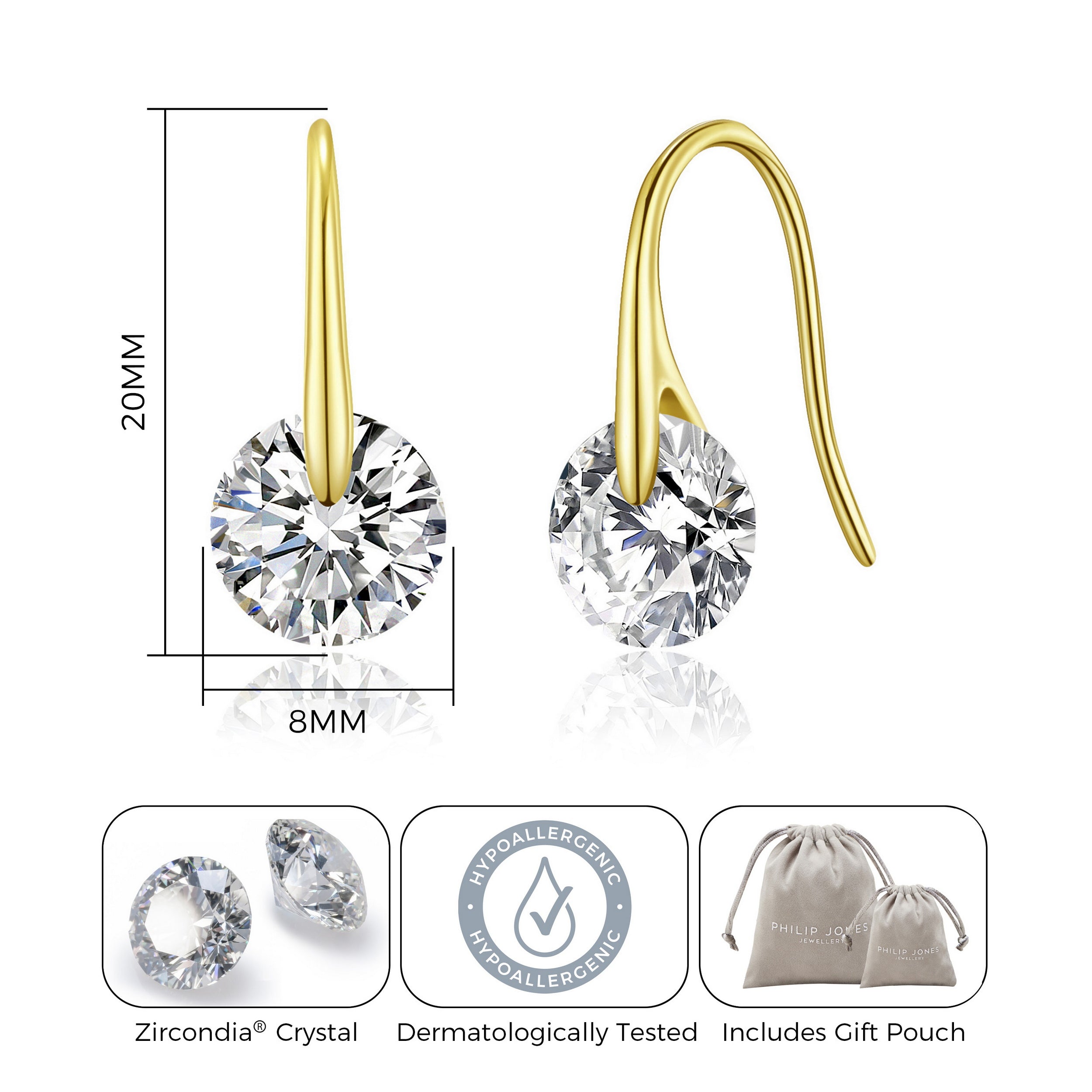 Gold Plated Atlas Earrings Created with Zircondia® Crystals