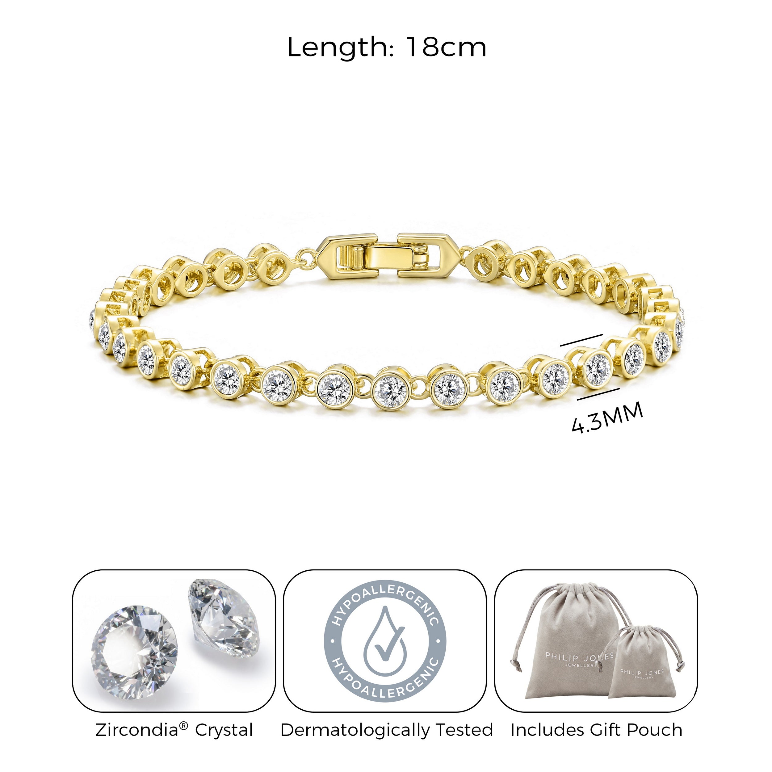 Gold Plated Solitaire Bracelet Created with Zircondia® Crystals