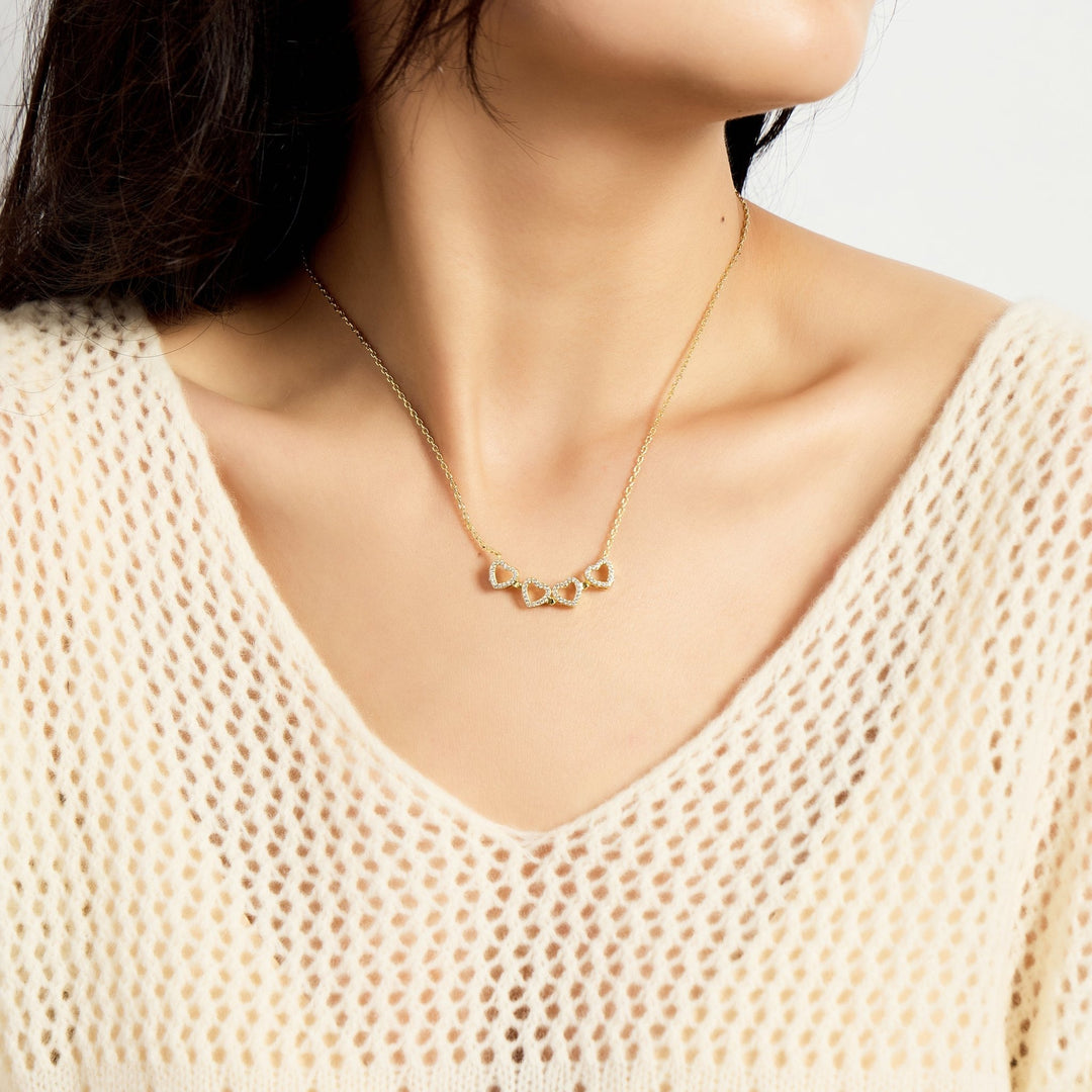 18k Gold Plated 2 in 1 Four Leaf Clover Heart Charm Necklace Created with Zircondia® Crystals - Philip Jones Jewellery