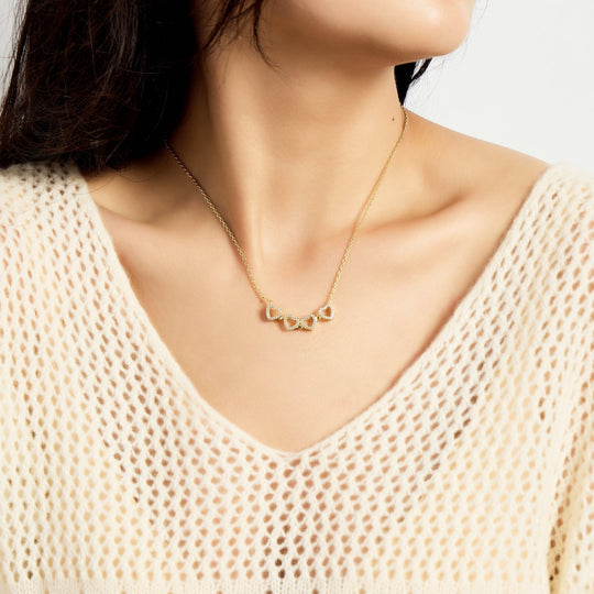 18k Gold Plated 2 in 1 Four Leaf Clover Heart Charm Necklace Created with Zircondia® Crystals - Philip Jones Jewellery
