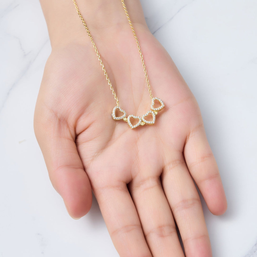 18k Gold Plated 2 in 1 Four Leaf Clover Heart Charm Necklace Created with Zircondia® Crystals - Philip Jones Jewellery