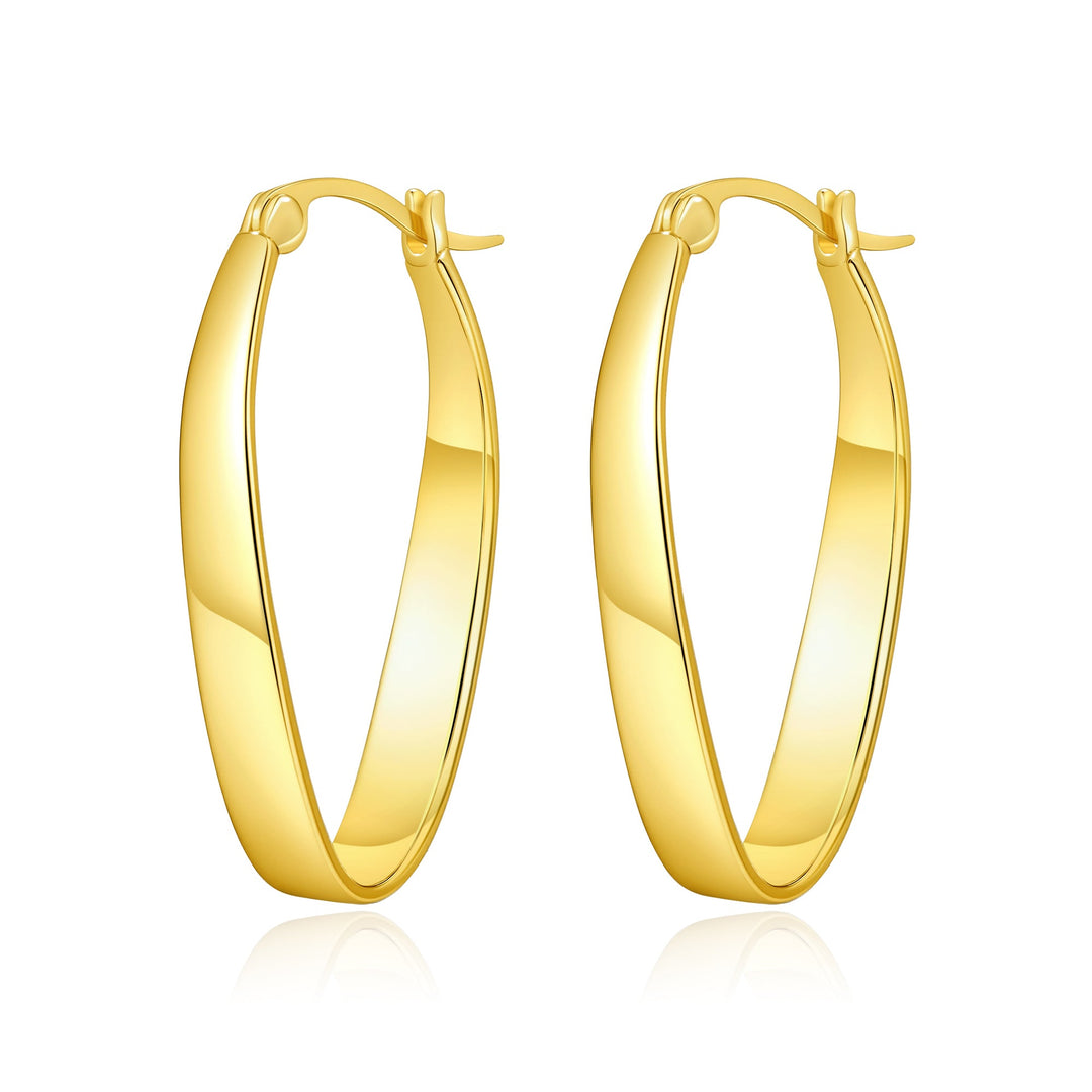 18k Gold Plated 30mm Oval Hoop Earrings - Philip Jones Jewellery