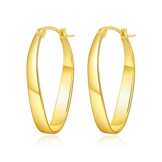 18k Gold Plated 30mm Oval Hoop Earrings - Philip Jones Jewellery