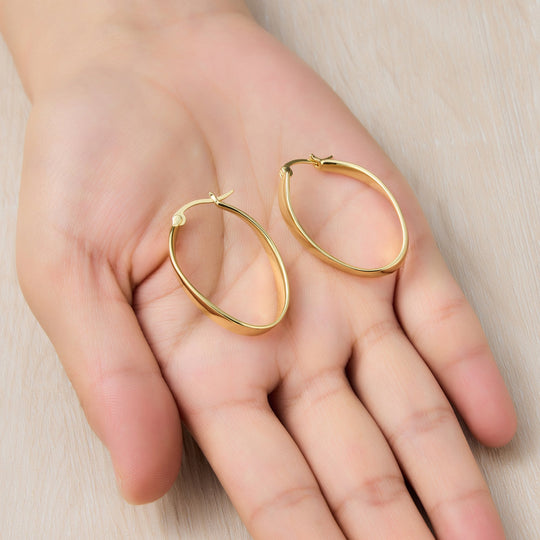 18k Gold Plated 30mm Oval Hoop Earrings - Philip Jones Jewellery